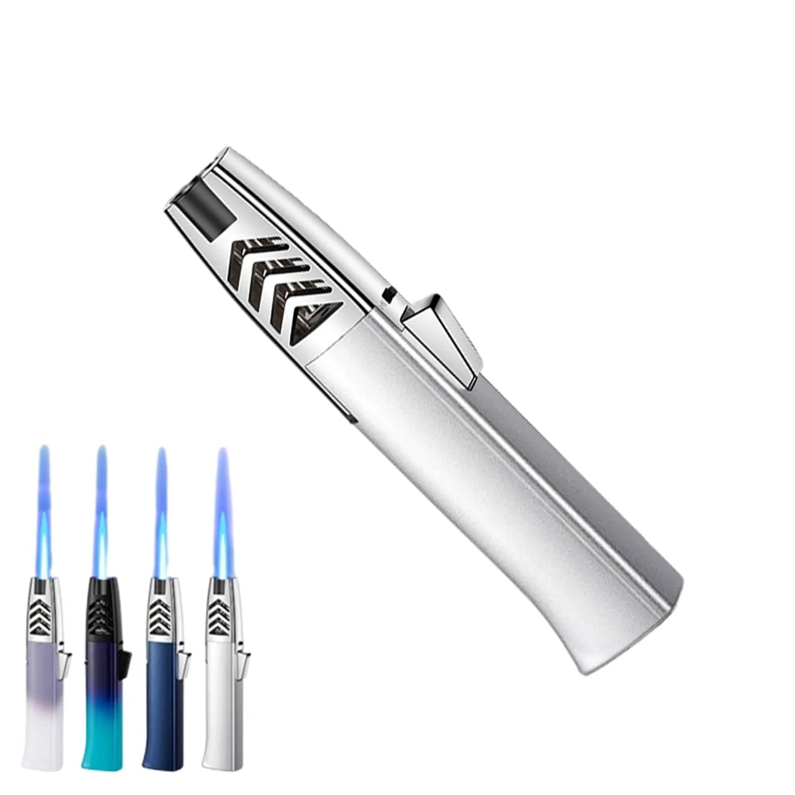 Briquet tempête au butane - Flamme réglable - Rechargeable - Avec interrupteur de verrouillage de flamme - Idéal pour barbecue, feu de camp en plein air, cadeaux