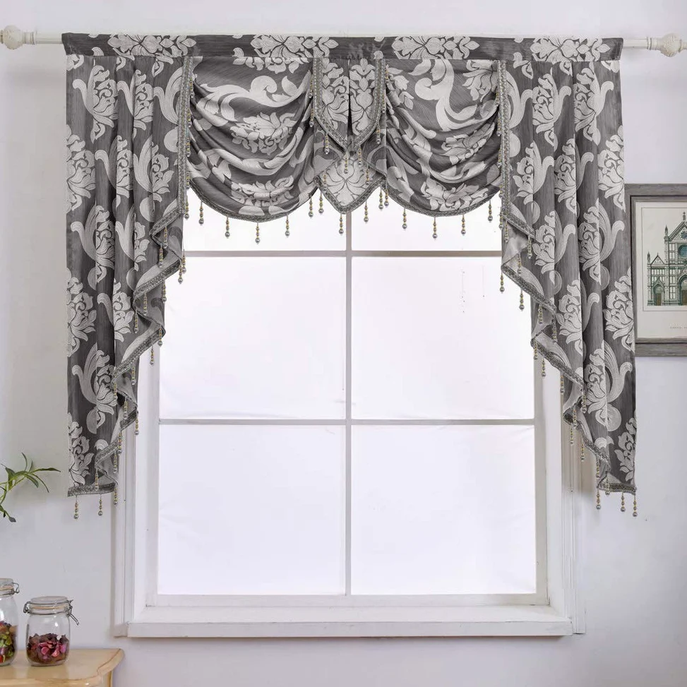 NAPEARL Cantonnières Grises pour fenêtres, Rideaux Jacquard Swag pour Salon, Rideaux Cascade damassés, cantonnière et guirlandes pour Chambre à Coucher, Cuisine (1 Panneau, 155 cm de Large)