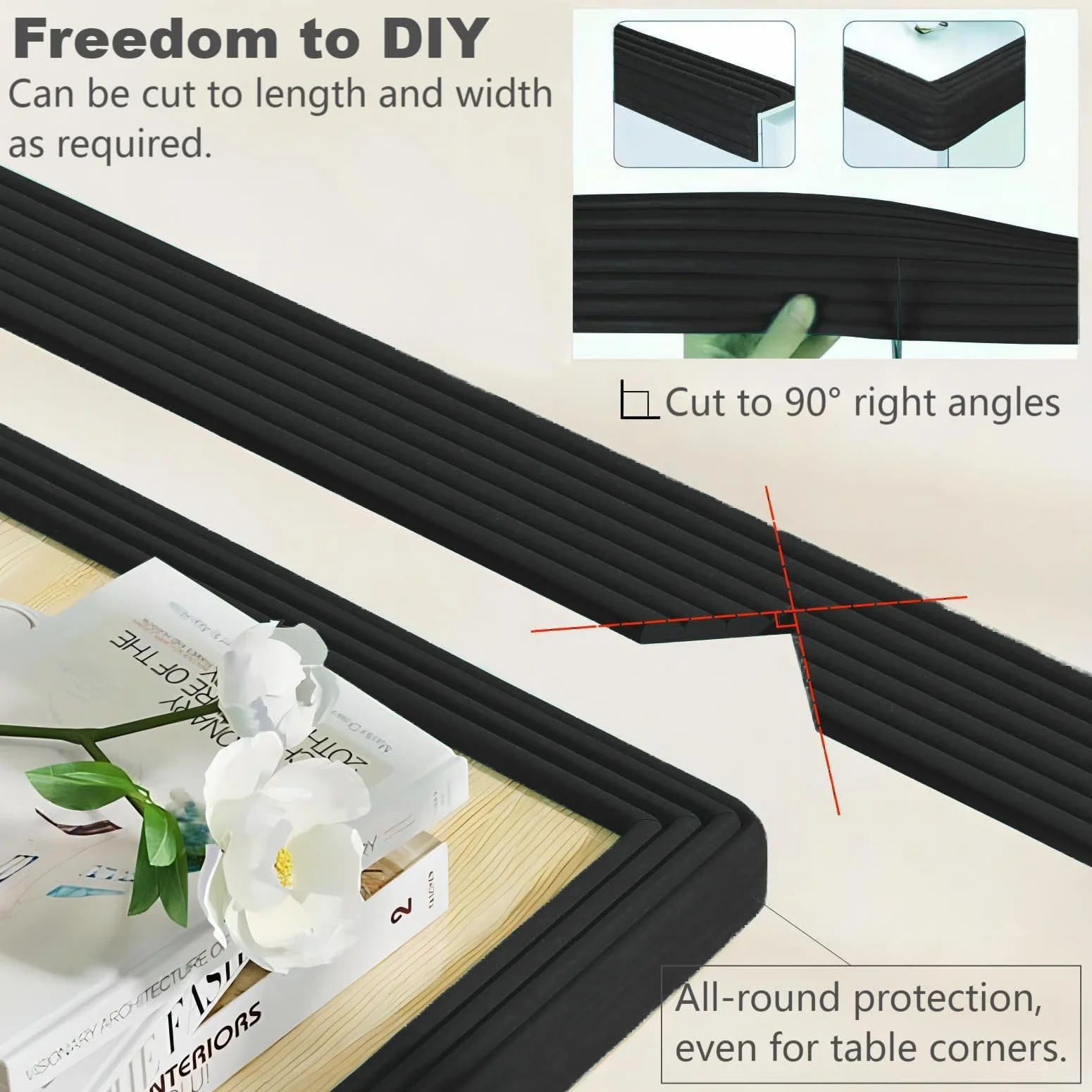 Protection des bords de table autocollante 2 m 8 cm 0,8 cm Mousse pour tables en verre Noir