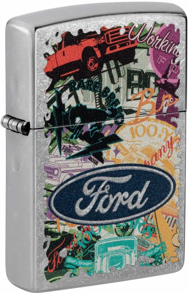 Zippo Briquet Tempête - Design Ford - Street Chrome, Color Image - Rechargeable - Réutilisable - Design Coupe-Vent - Coffret Cadeau - Fabriqué aux États-Unis