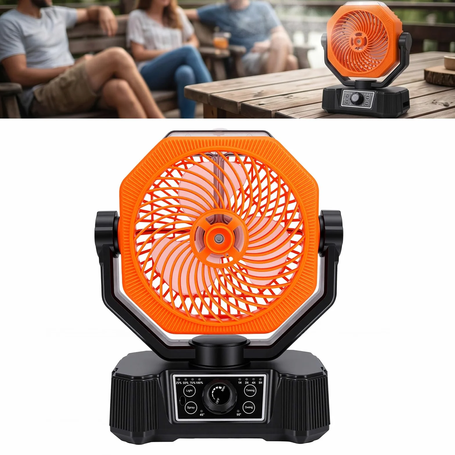 Ausla Ventilateur Brumisateur Solaire, Ventilateur de Refroidissement Portable Rechargeable à 8 Vitesses avec Lumière LED, Réservoir D’eau de 180 Ml, Batterie de 10 000 MAh, pour
