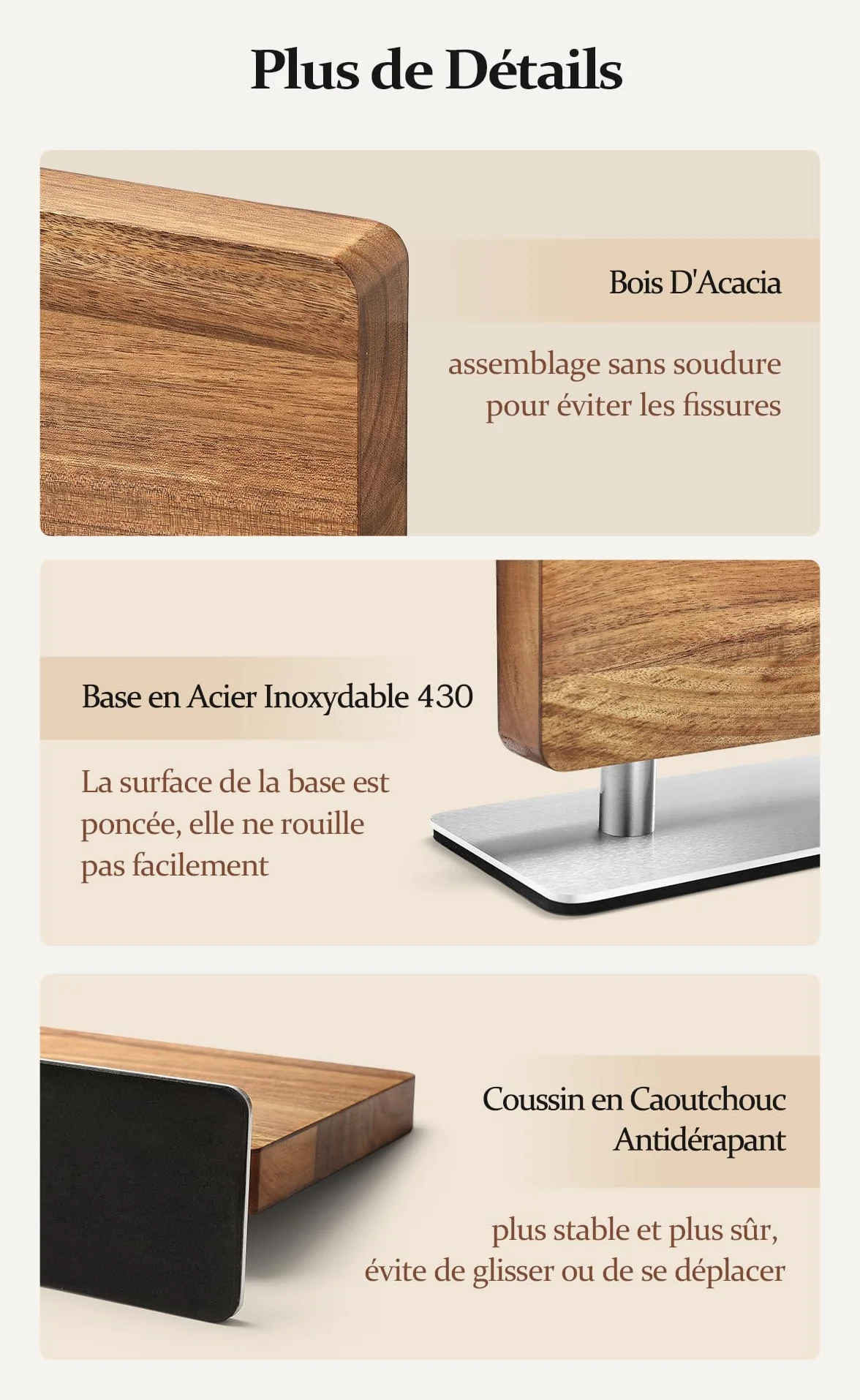 HEZHEN Bloc de Couteaux Magnétique, Porte-couteau en Bois d'Acacia, Aimanté Double Face