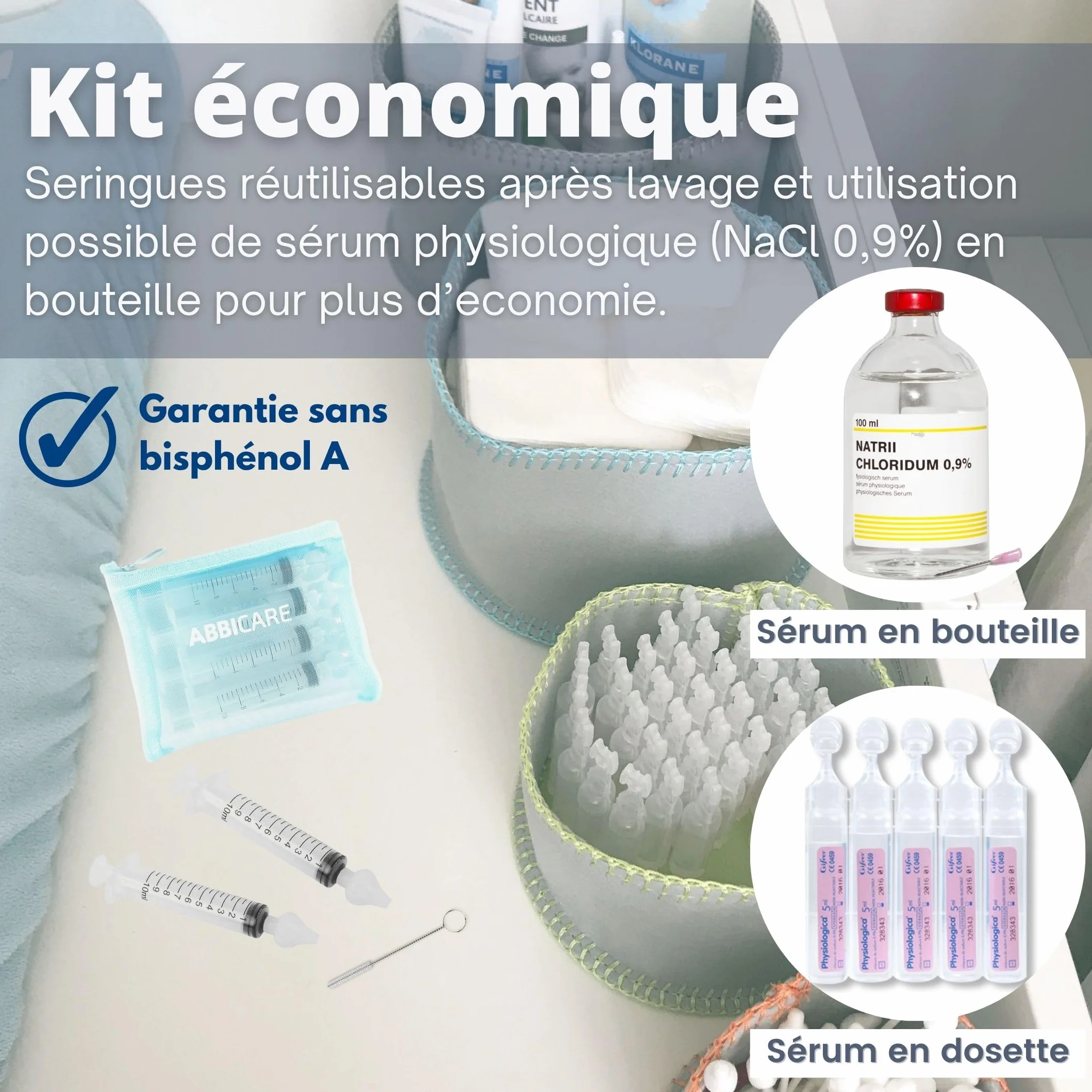 ABBICARE™ Mouche bébé seringue nasale 10ml sans BPA Kit 4 seringues embouts silicone