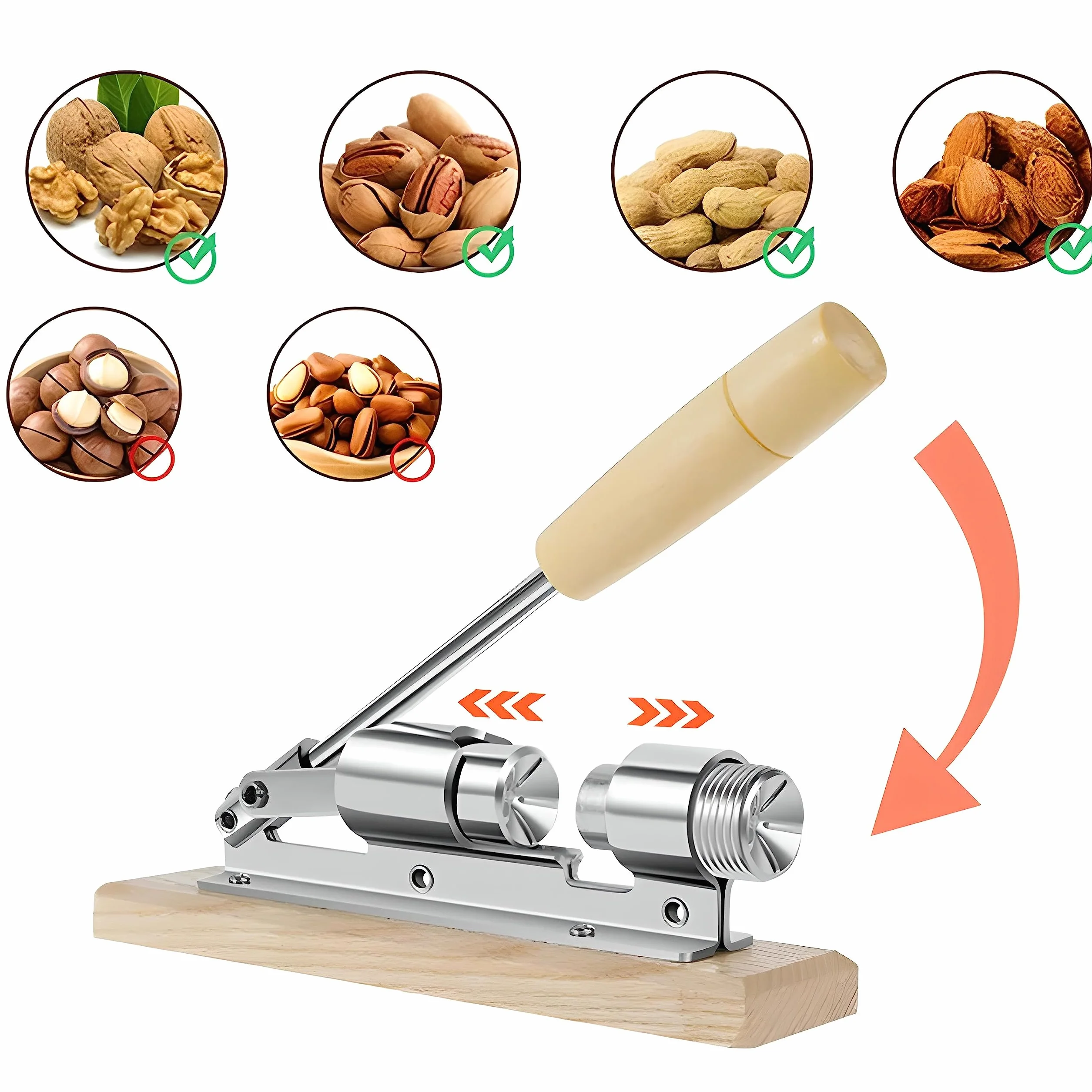 Retoo Casse-Noix en Acier Ajustable avec Support en Bois pour Noix et Homards