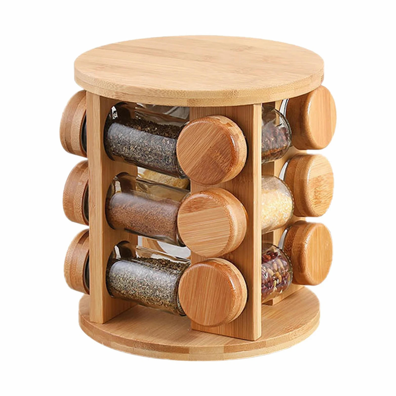 Étagère à Épices en Bois | Étagère de Stockage pour Contenants à | Sel - Support Tournant pour Récipients de Sel et Poivre
