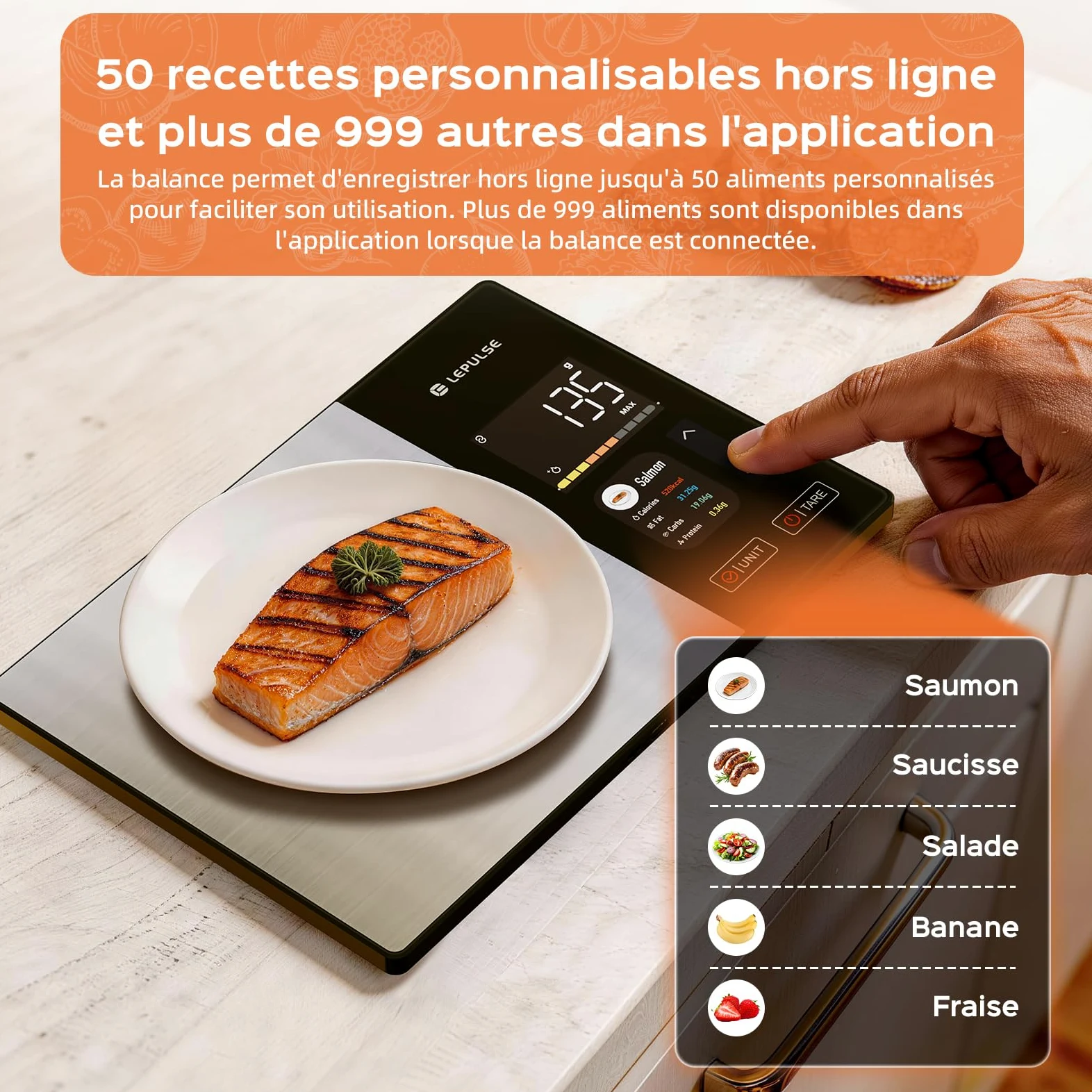 Balance de cuisine numérique avec calcul nutritionnel, écran couleur TFT | Balance alimentaire intelligente, 24 analyses, calories Bluetooth, 50 analyses hors ligne et analyse illimitée des calories