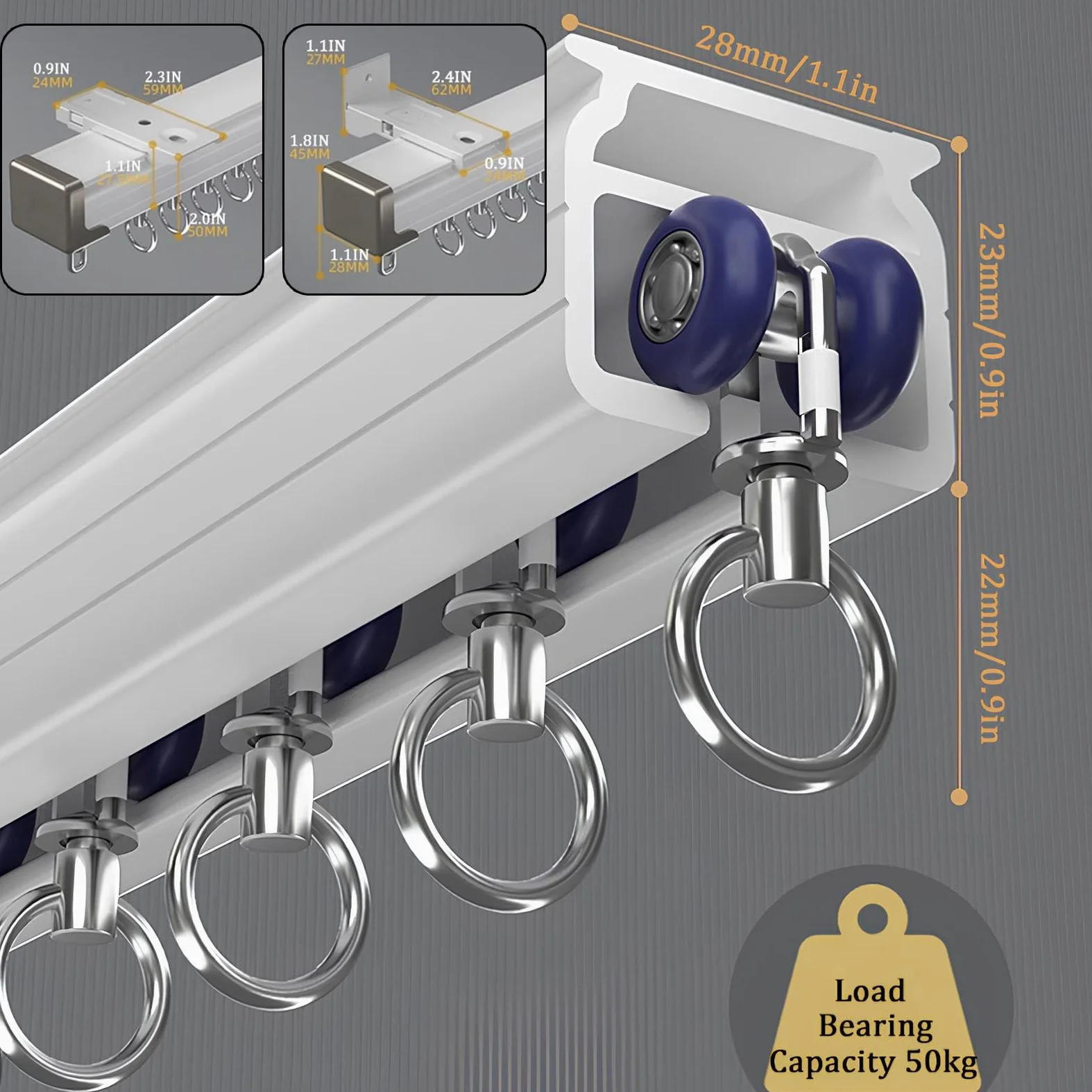 Rail de Rideau en Aluminium 100-600cm, Séparation de Pièce pour Salon, Chambre à Coucher ou Hôpital, Facile à Installer au Plafond/Mur(White-Ceiling,1.5m)
