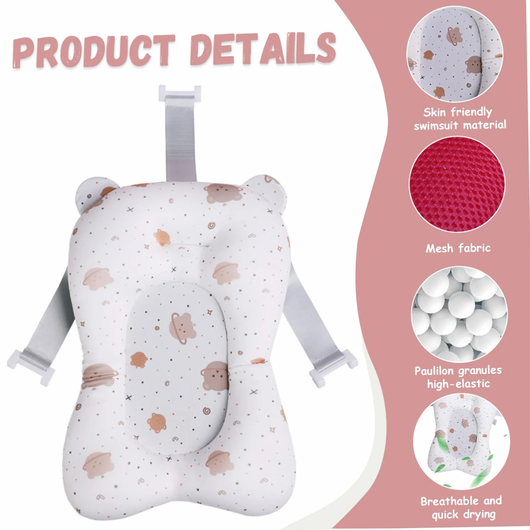 Coussin de bain pour bébé antidérapant réglable Baignoire nouveau-né doux confortable