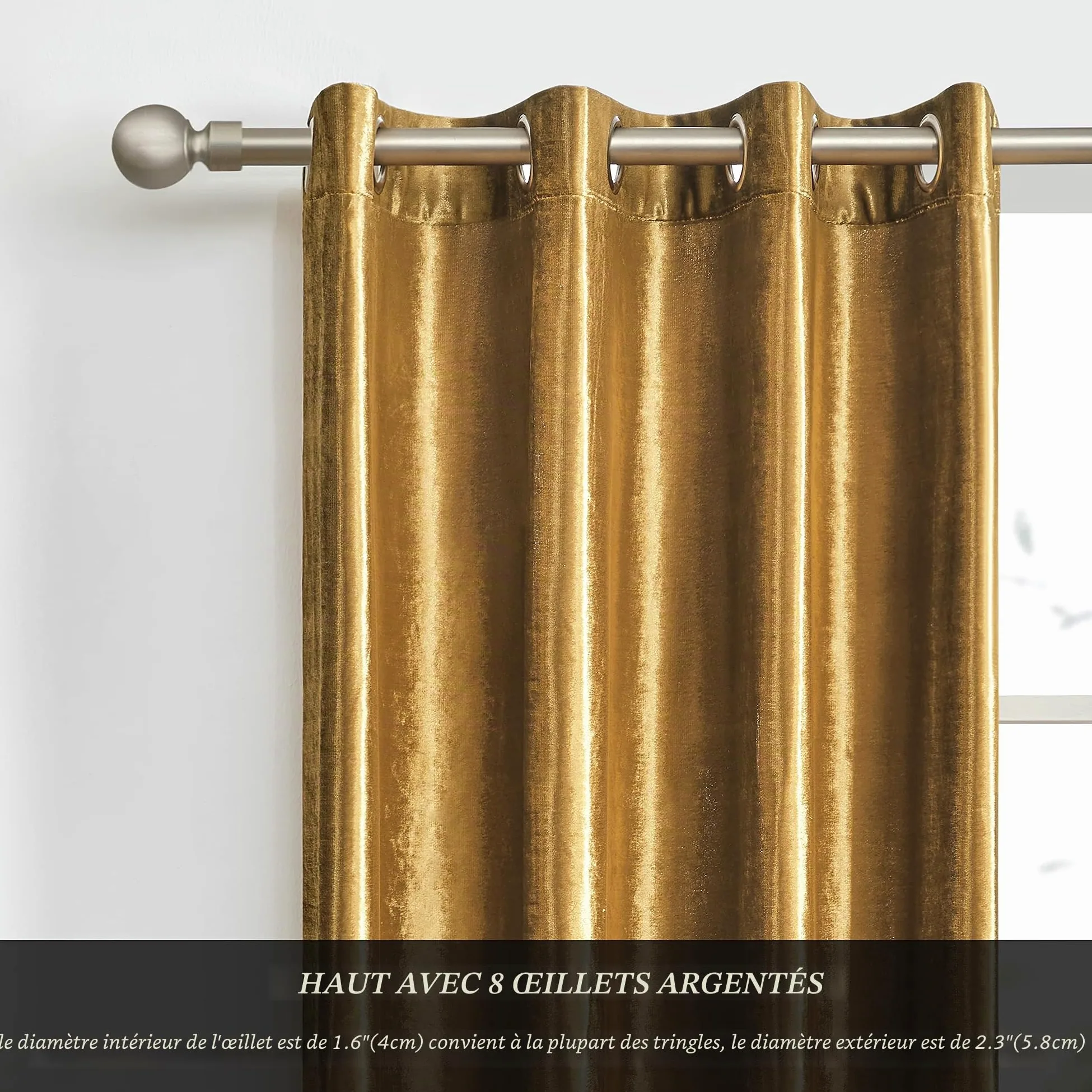 GIGIZAZA Rideaux en Velours d'Or 140 x 240 cm (Large X Longue) - Occultants Eyelet Spot pour Salon et Chambre à Coucher - Isolants 2 Pièces