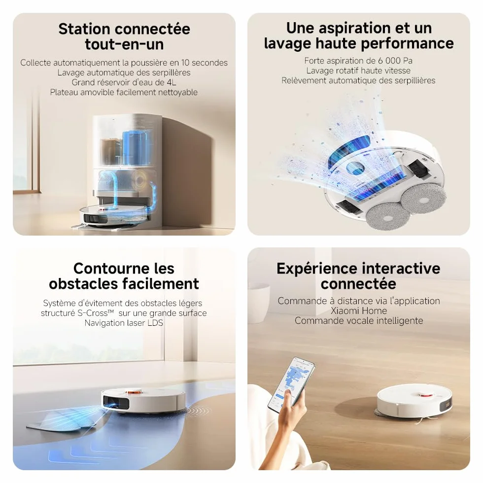 XIAOMI Robot Vacuum X20+ Station Tout-en-Un 6000 Pa Aspiration Lavage & Séchage Auto