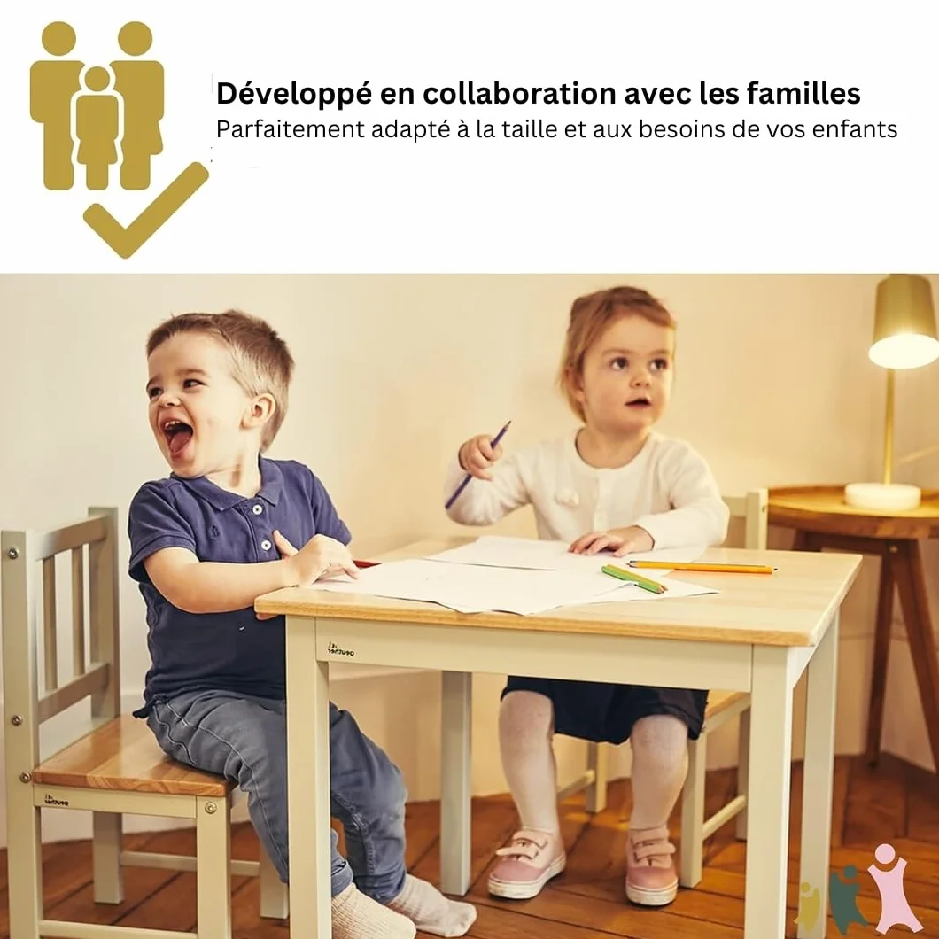 Geuther Ensemble Table et 2 Chaises pour Enfant Bois Haute Qualité Design Ergonomique Durable