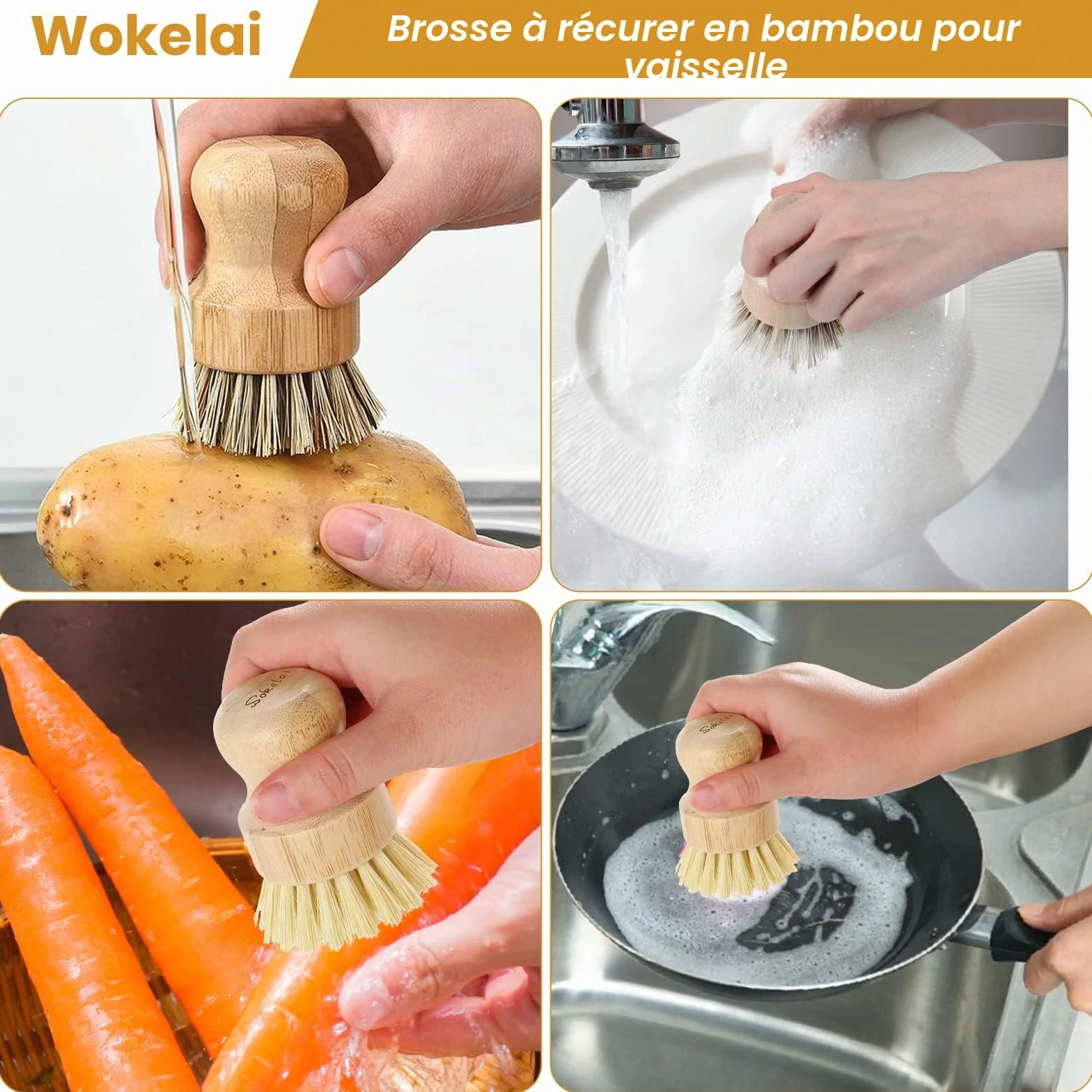 Brosse à vaisselle en bambou fibre de sisal naturel cuisine vaisselle casseroles poêles