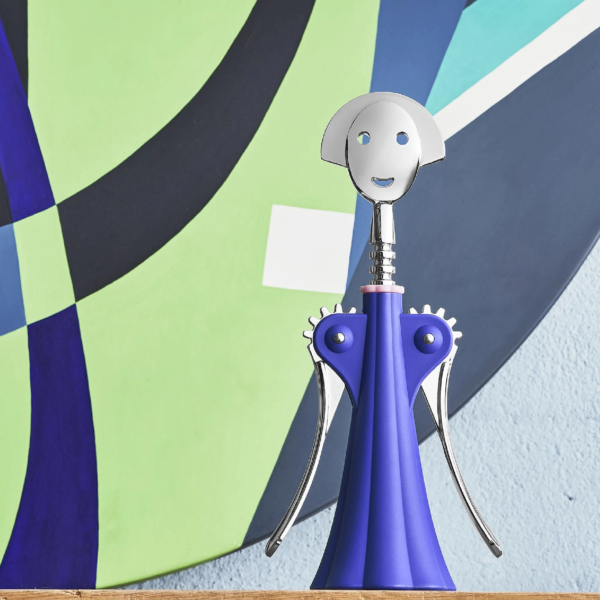 Alessi Anna G. AM01 DAZ - Tire-Bouchon Design, en Résine Thermoplastique et Zamak Chromé, Bleu