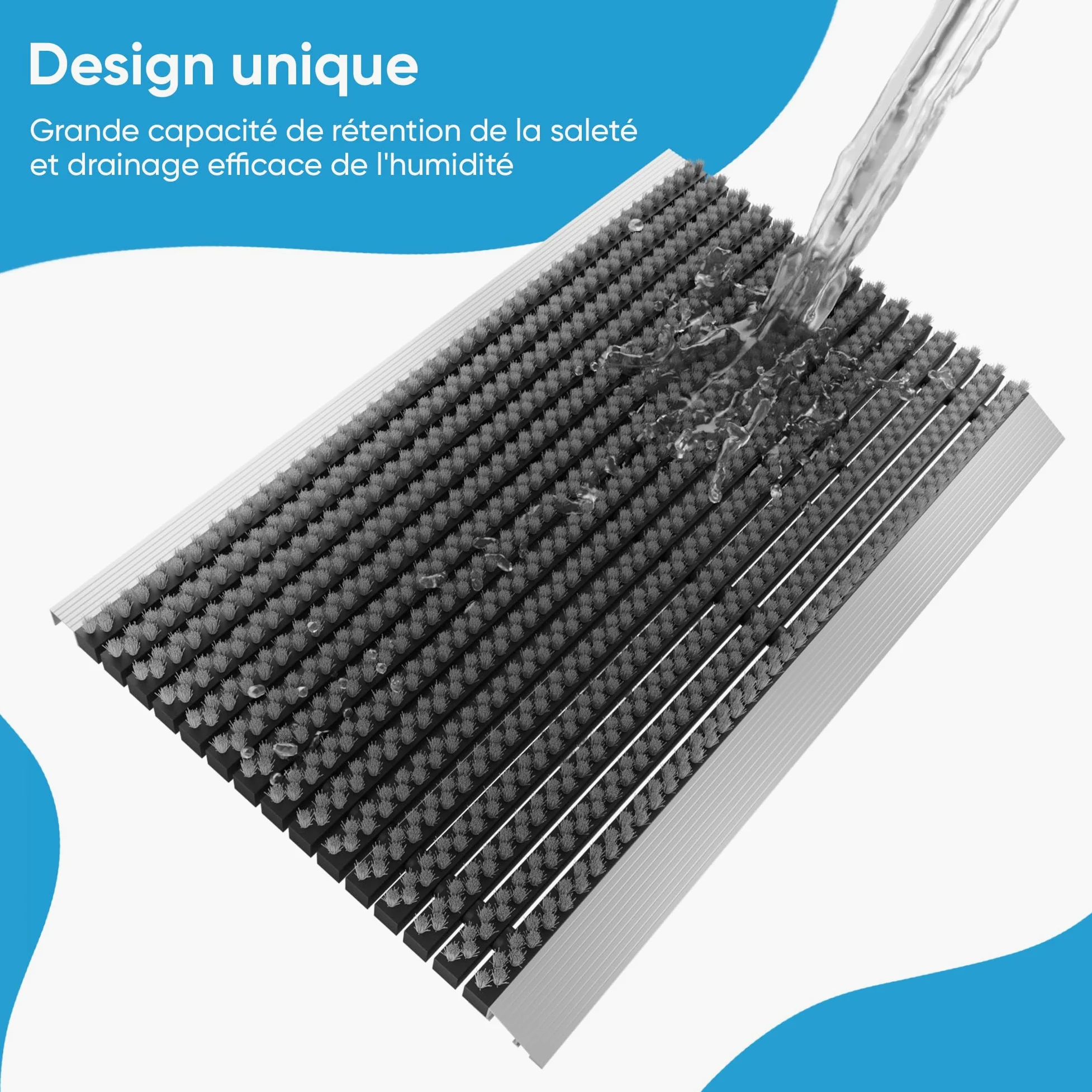 Paillasson extérieur en Aluminium avec brosses Gris, paillasson 40 x 60 cm, en Aluminium, Tapis extérieur, Gratte-Chaussures, entrée de Maison, Tapis de Brosse, Tapis extérieur, paillasson