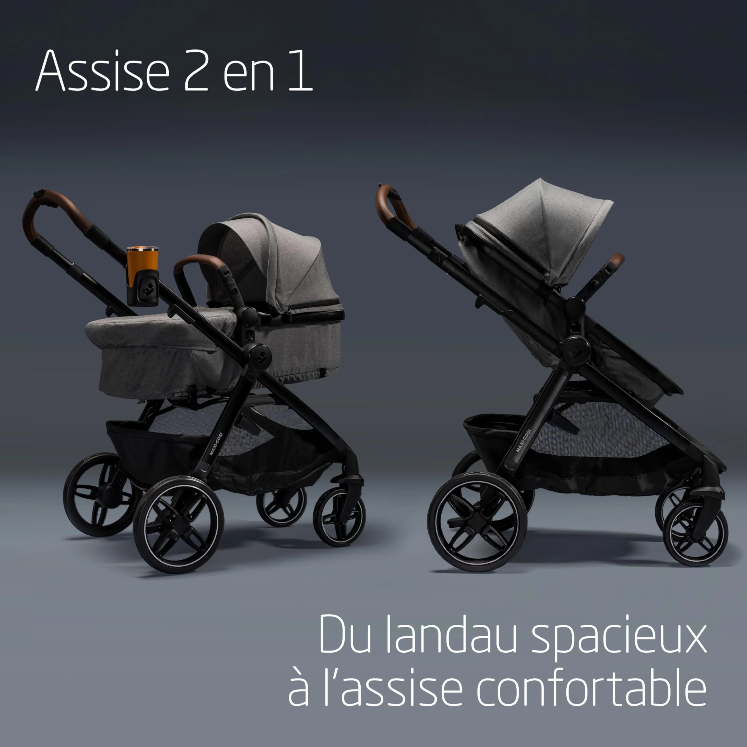 Maxi Cosi Zelia Select Trio Poussette 3 en 1 Siège auto Bébé CabrioFix S i-Size Gris 0-4 ans 0-22 kg Pliage Une Seule Main Compacte Réversible