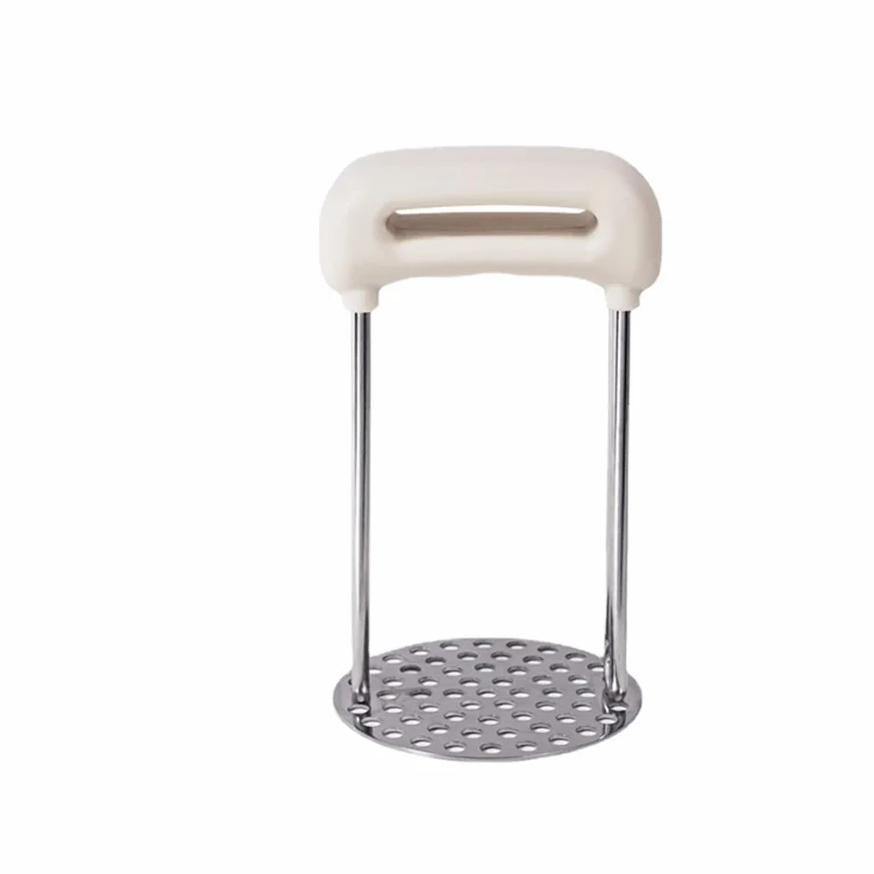 Potato Masher en acier inoxydable avec poignée PP, ustensile de masher alimentaire manuel, nettoyage vaisselle (WHITE)