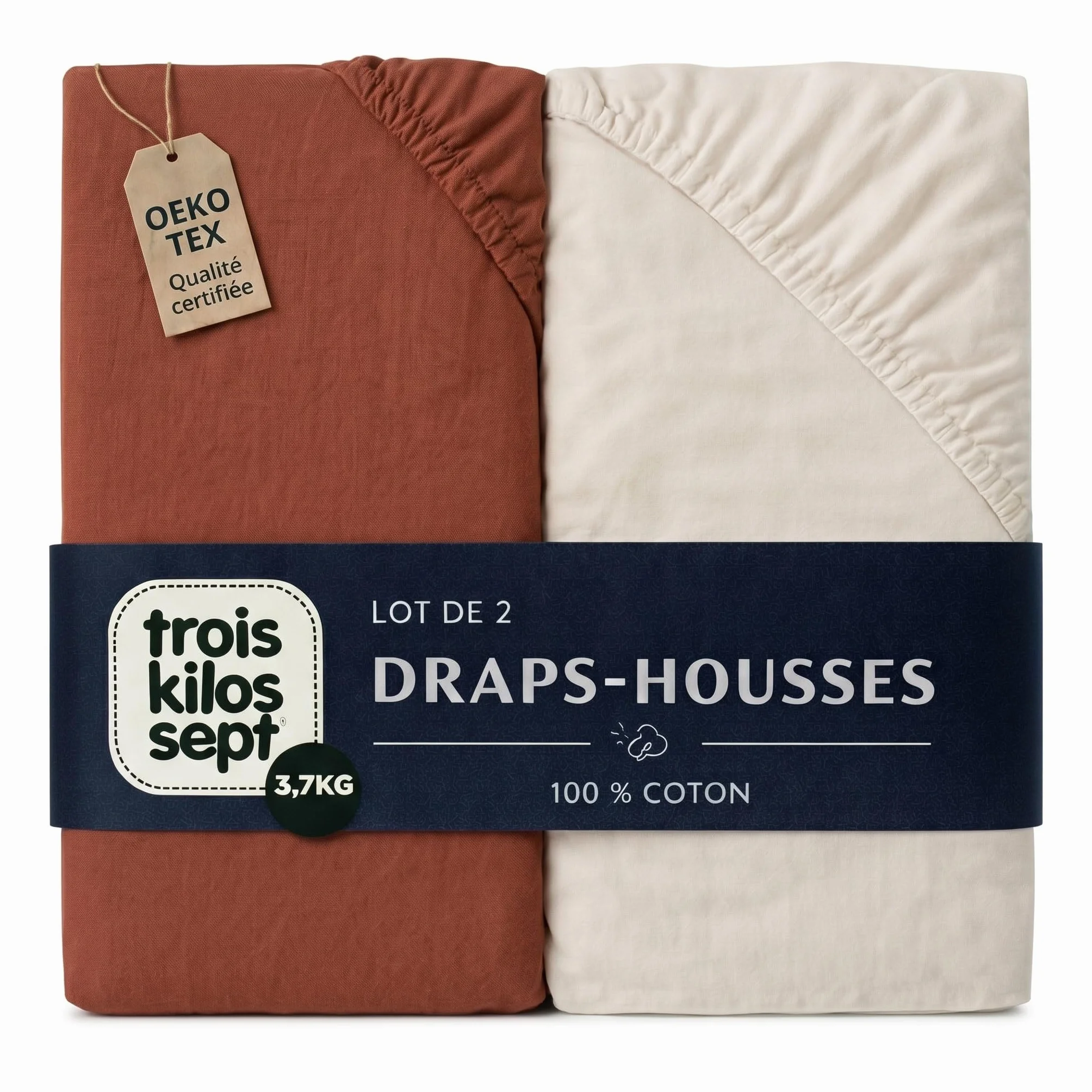 Drap Housse Bébé 100% Coton Jersey Extensible 60x120 cm Lot de 2 Oeko-TEX Standard 100 Beige Sable Terracotta