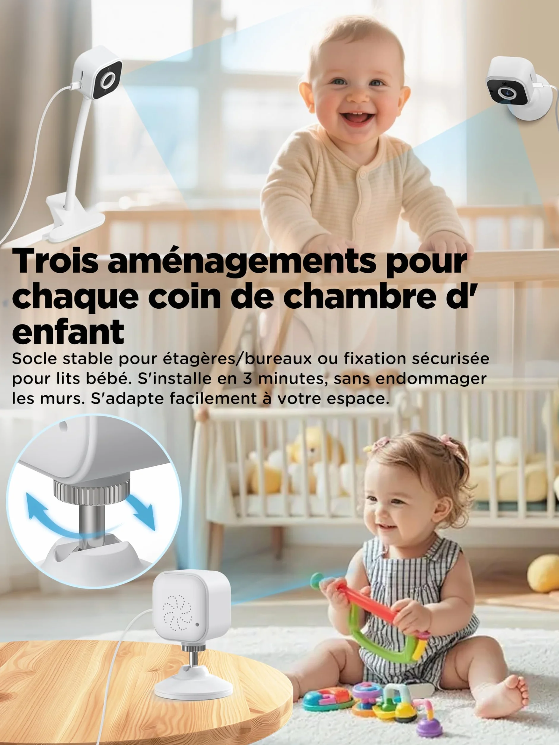 Babyphone Camera sans WiFi, Surveillance Bébé Portable 2,4 GHz, Audio Bidirectionnel, Détection des Pleurs, Vision Nocturne, Zoom 4X