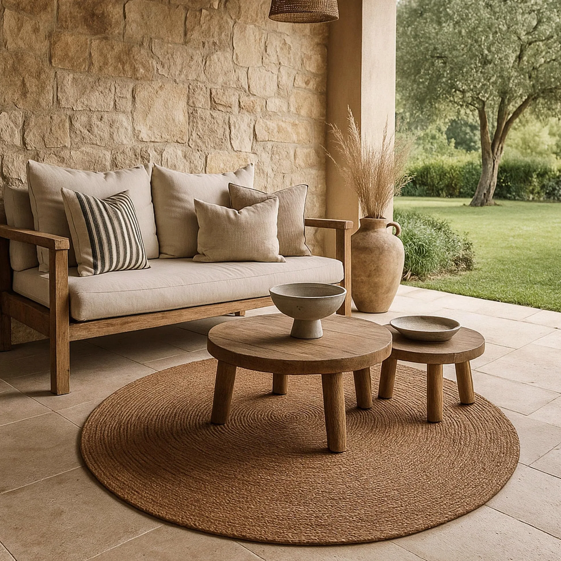 HAMID Tapis Nansa Intérieur/Extérieur en Pet Recyclé – Lavable et Imperméable – Écologique & Durable – Idéal pour Terrasse, Jardin ou Salon (120x120cm, Marron)
