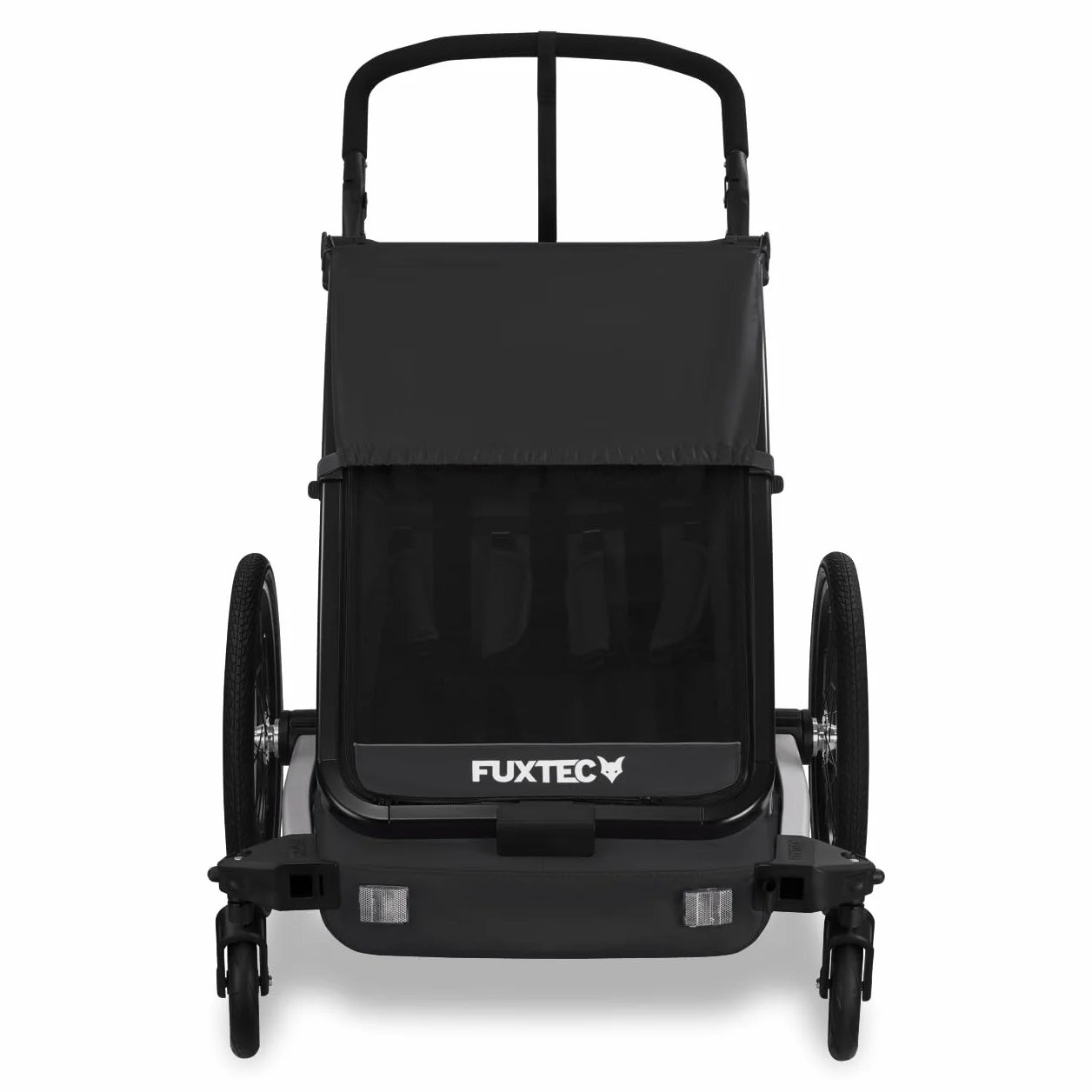 Fuxtec Sport Cruiser 2-en-1 Remorque Vélo Buggy Jogger Noir pour 2 Enfants en Aluminium Pliable avec Protection Pluie et Soleil