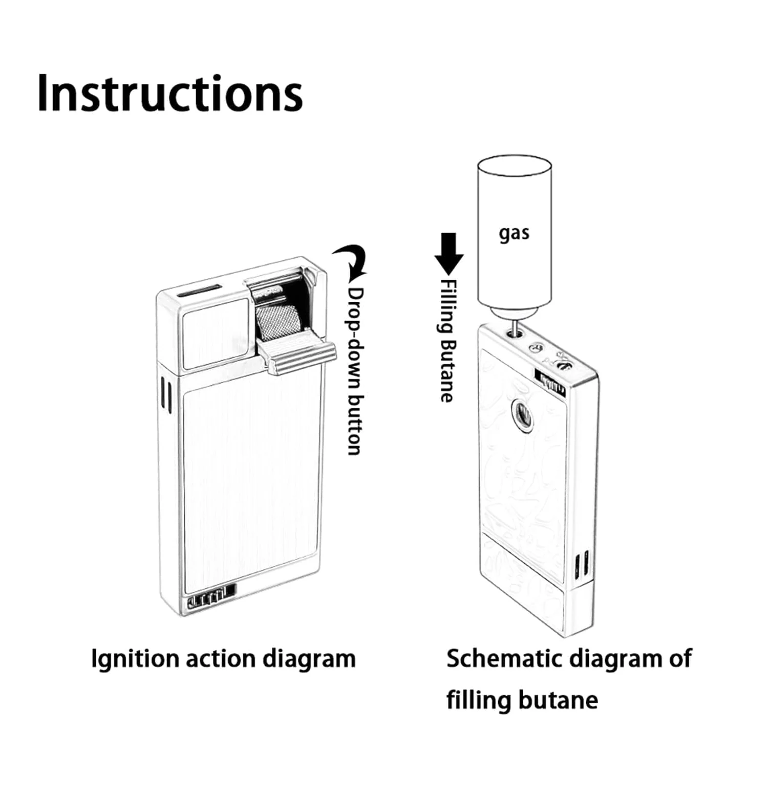 Briquet coupe-vent au butane double face, allumage à bascule, réservoir de gaz transparent, idéal pour le camping et l'extérieur, carburant non inclus