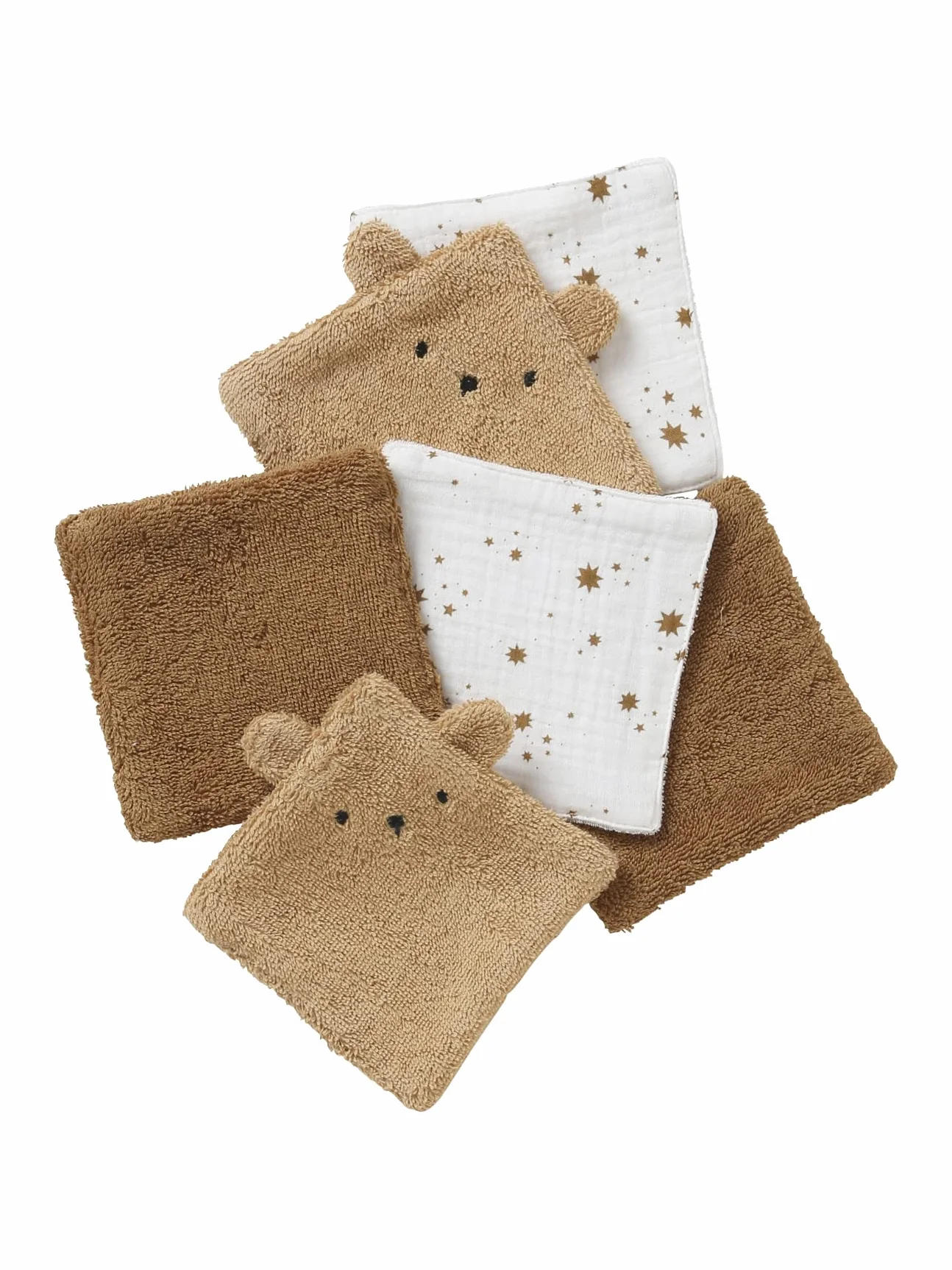 VERTBAUDET Lot de 6 lingettes lavables Ourson caramel