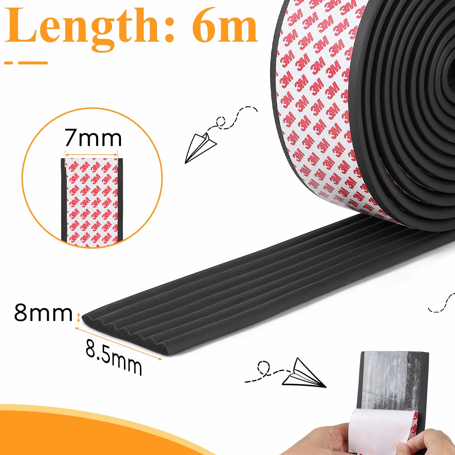 Bord en Mousse de Table Meuble Protection 6M 8 cm Large 0,8 cm Haut Autocollant Noir