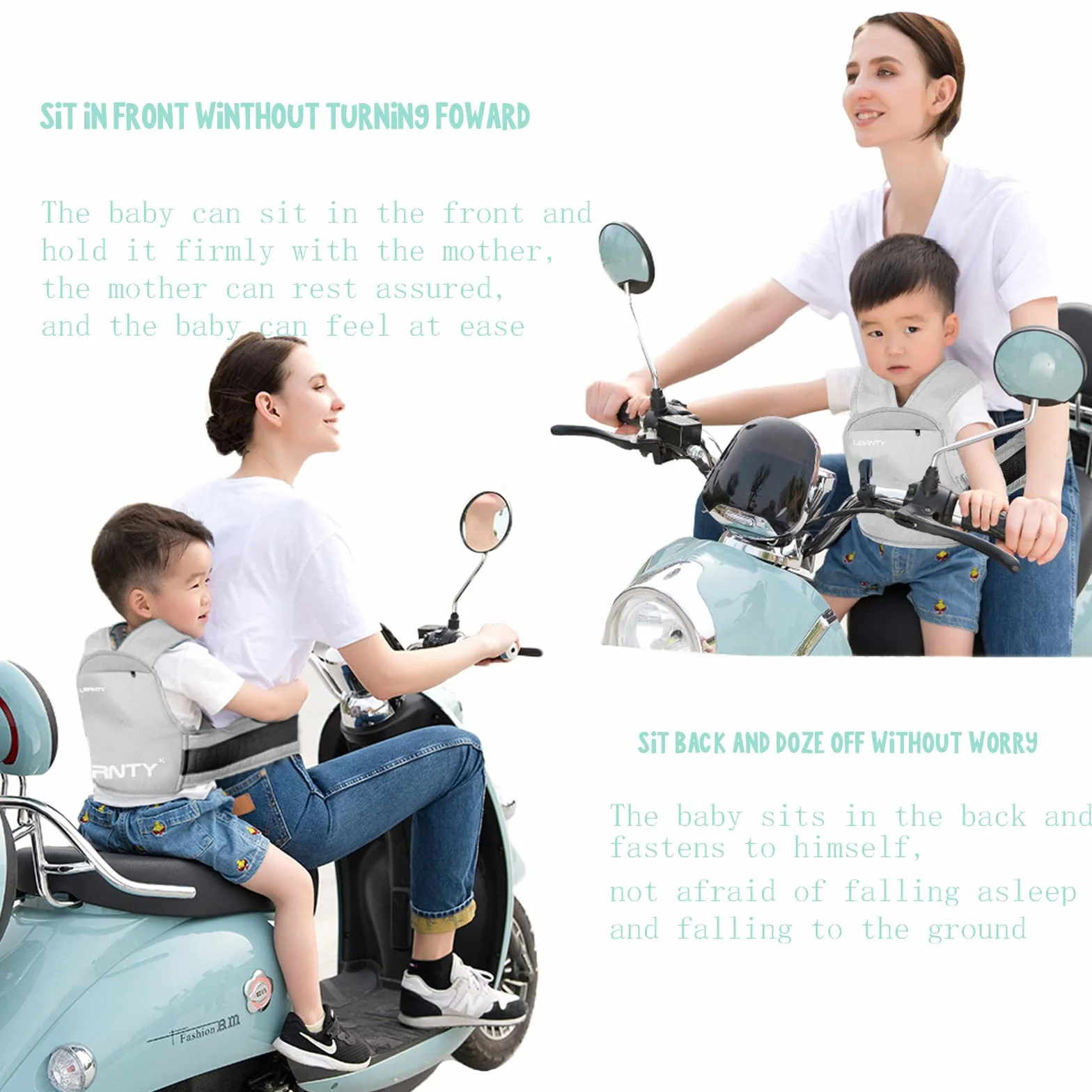 Ceinture de Sécurité Moto Enfant Réglable Harnais Réfléchissant Pliable 3-10 Ans Vert