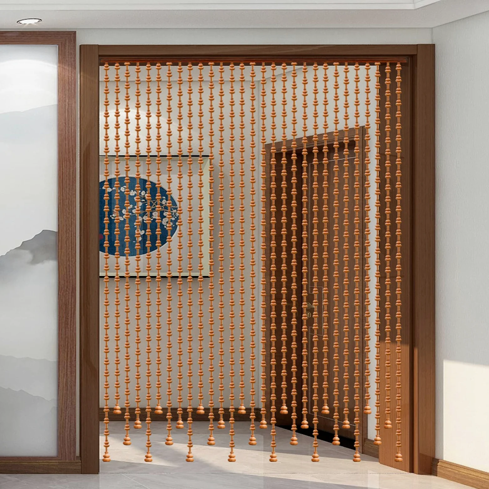 Rideau en Perles en Bois Naturel,Cloisons Placards Rideaux,Rideau Perlé en Bois Fait à La Main,Rustique Décor,Taille Personnalisable (21 Strands-65x40-60cm)