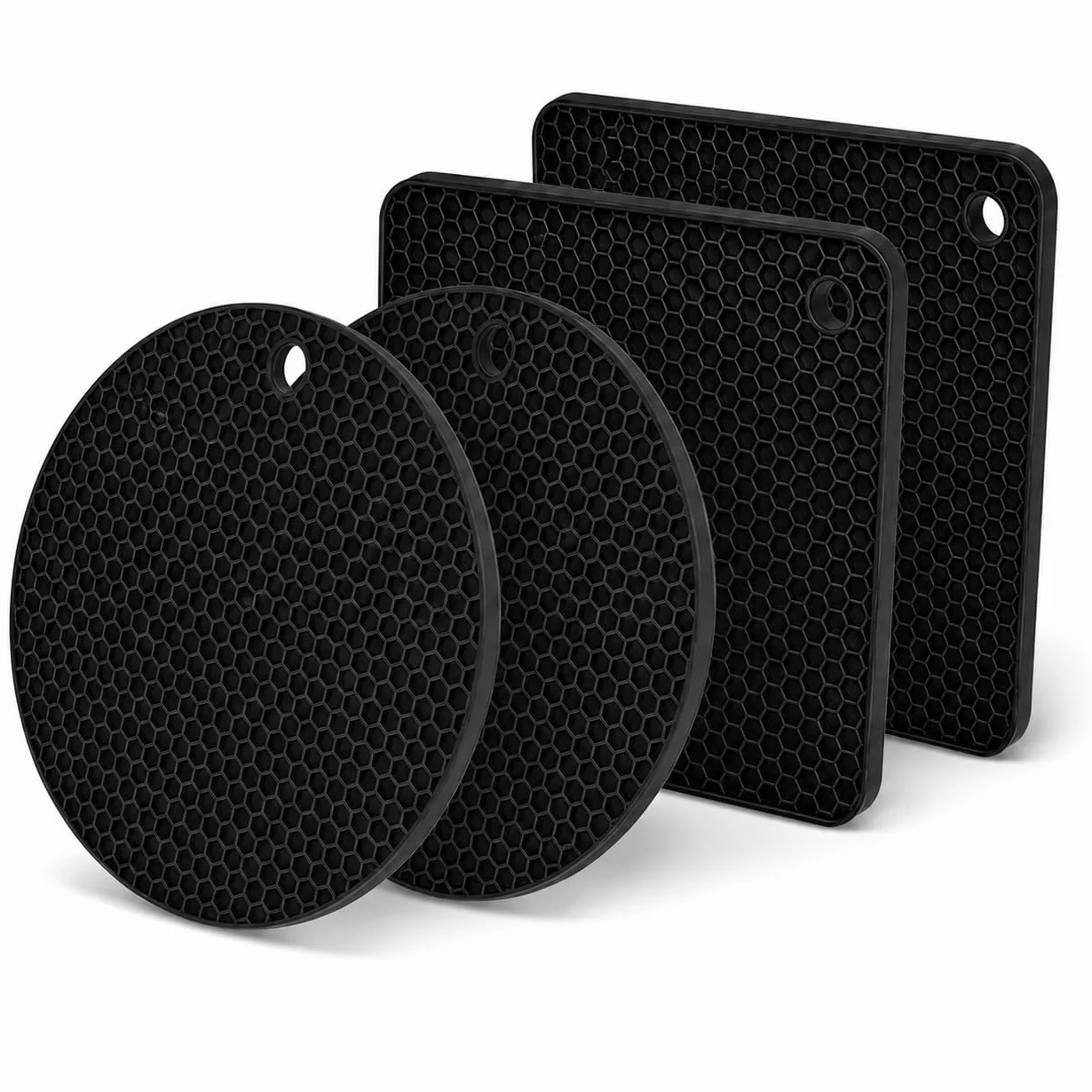Scettar 4 Pcs Dessous de Plat en Silicone Noir pour Casseroles et Poêles Chaudes