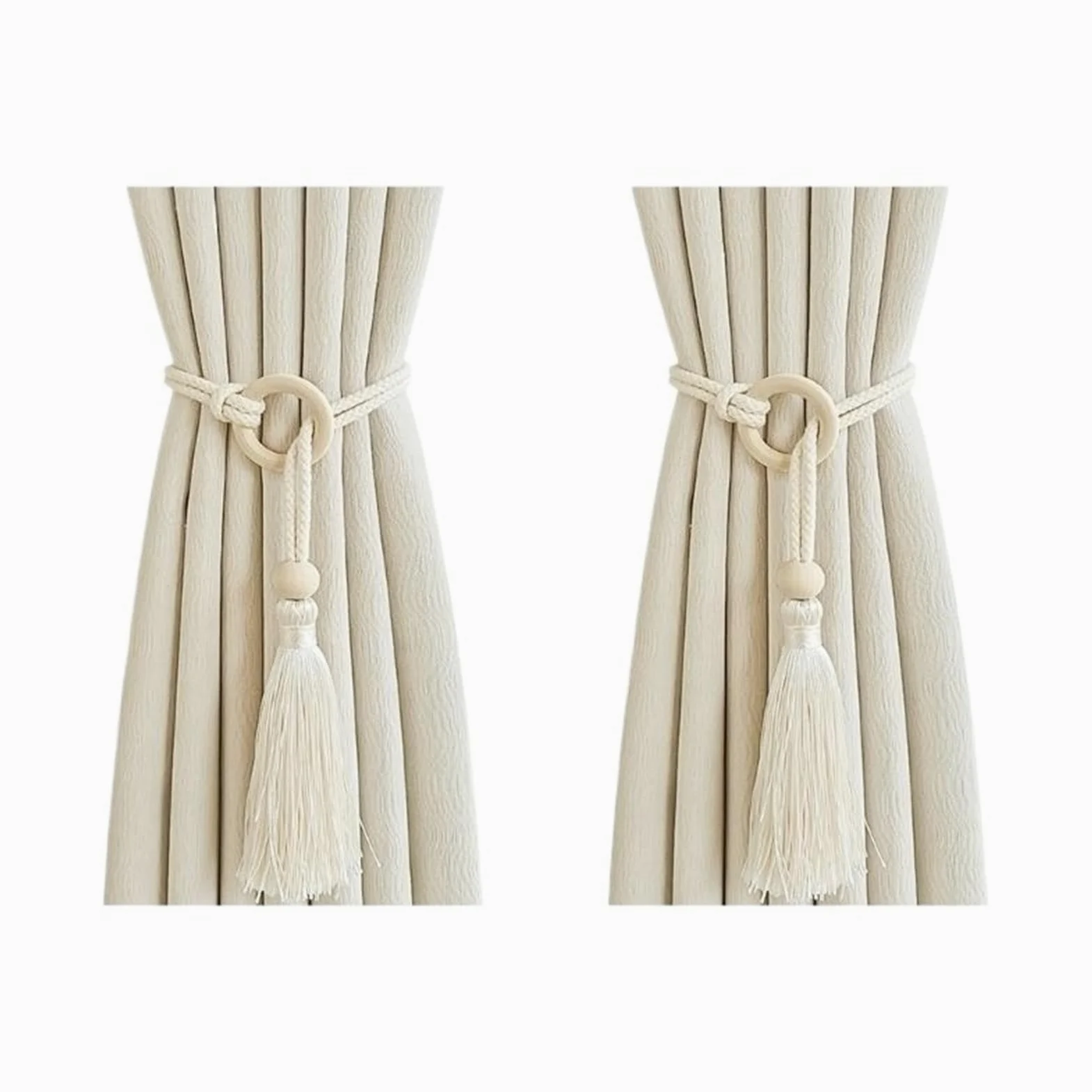 Lot de 20 embrasses de rideaux en coton naturel avec pampilles tissées à la main pour décoration de la maison (embrasses à anneaux)