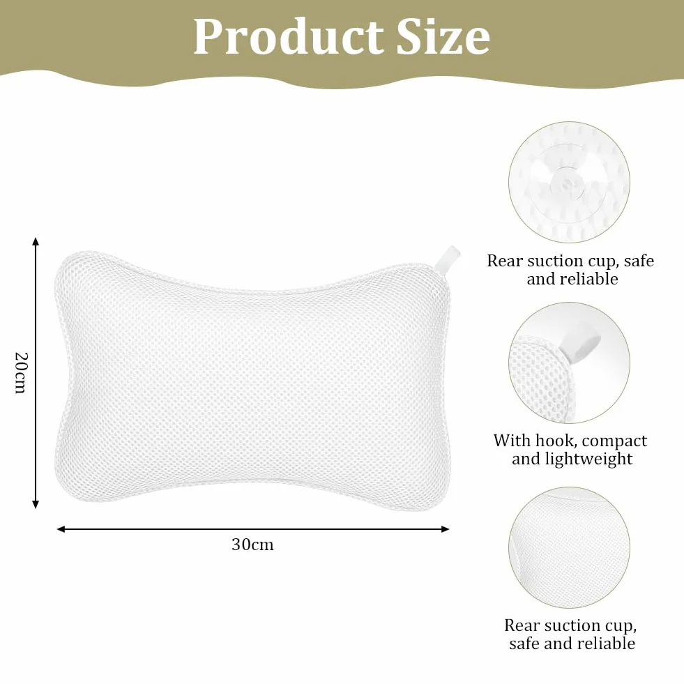 Oreiller de Bain Ergonomique 3D avec Ventouses Antidérapantes, Coussin Baignoire pour Cou, Blanc