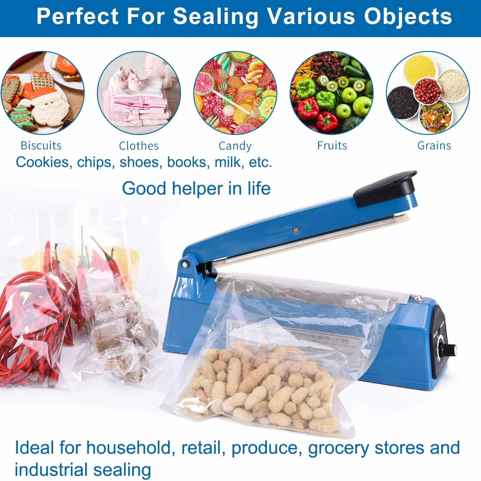 Apstour Scelleuse Thermique Soudeuse manuelle pour sachets plastique machine thermoscellage Impulse PE PP