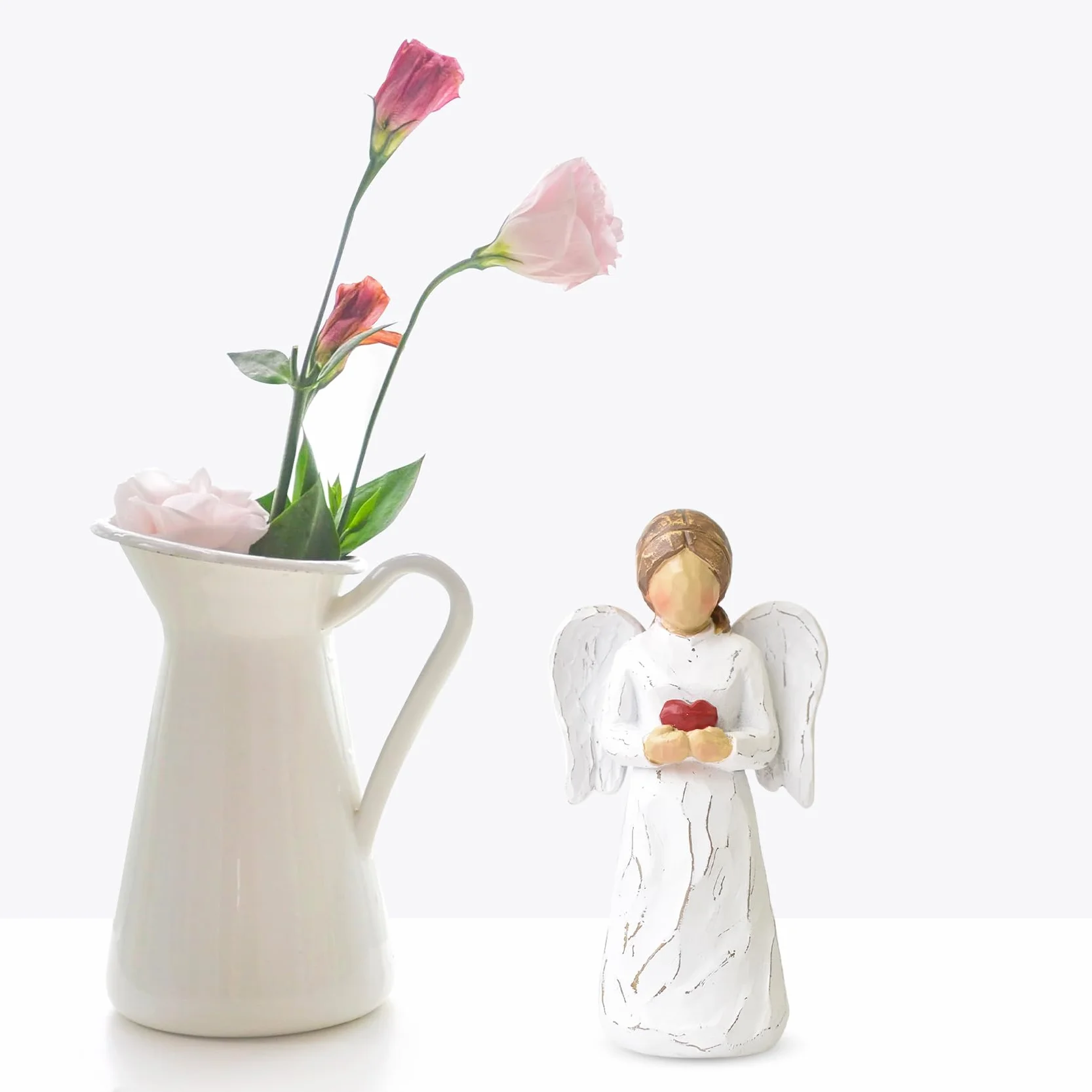 Statue d'ange gardien en résine cœur pour décoration intérieur cadeau commémoratif