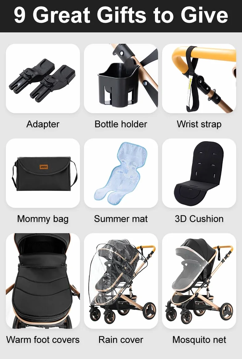 Poussette 3 en 1 Combinée Bébé Réversible, Cadre Aluminium Léger, Pliage Rapide