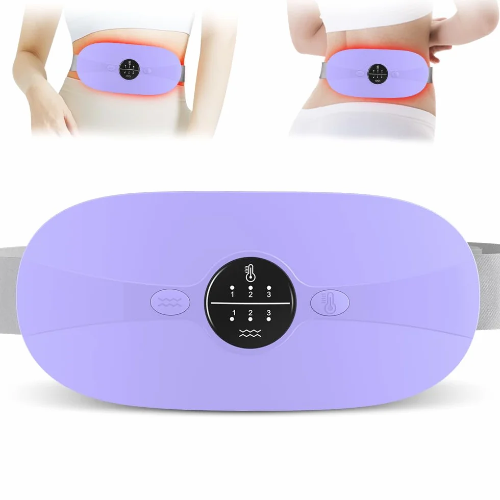 Ceinture chauffante menstruelle avec 3 niveaux de chaleur et 3 modes de massage (Violet)