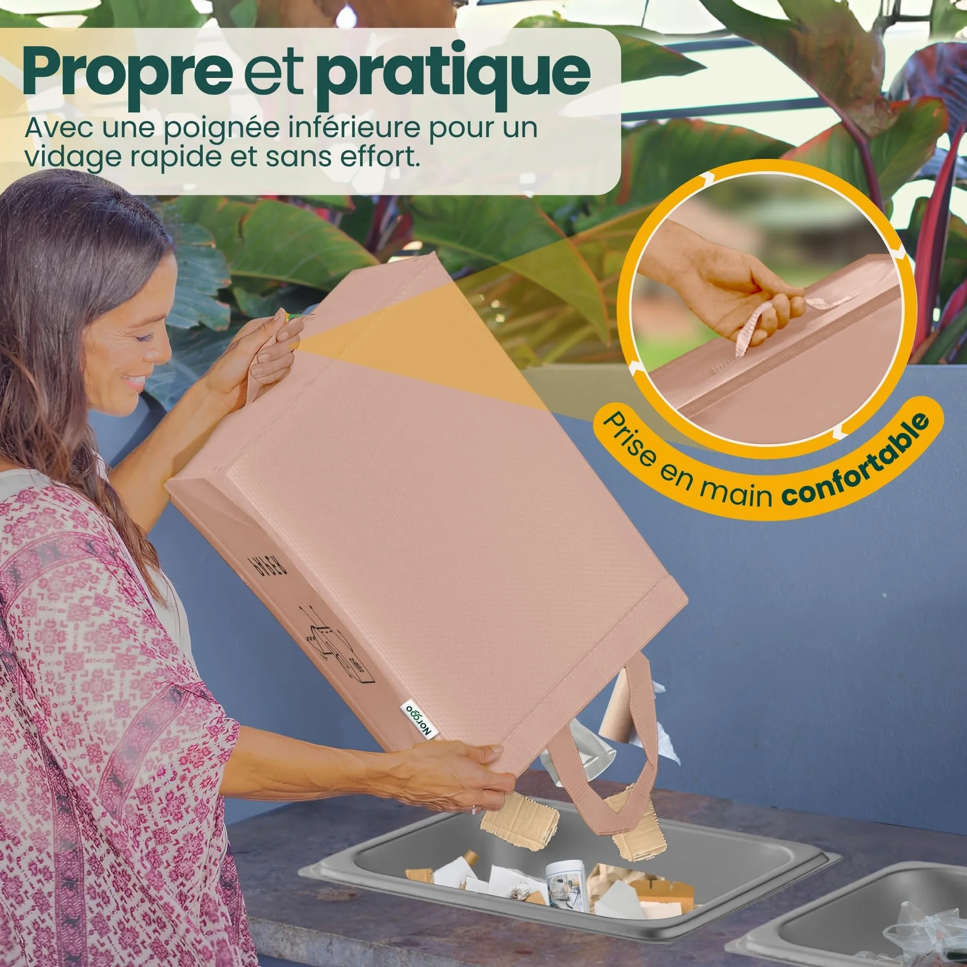 Poubelle tri selectif 3 bacs 40L avec poignée pour plastique, papier et verre