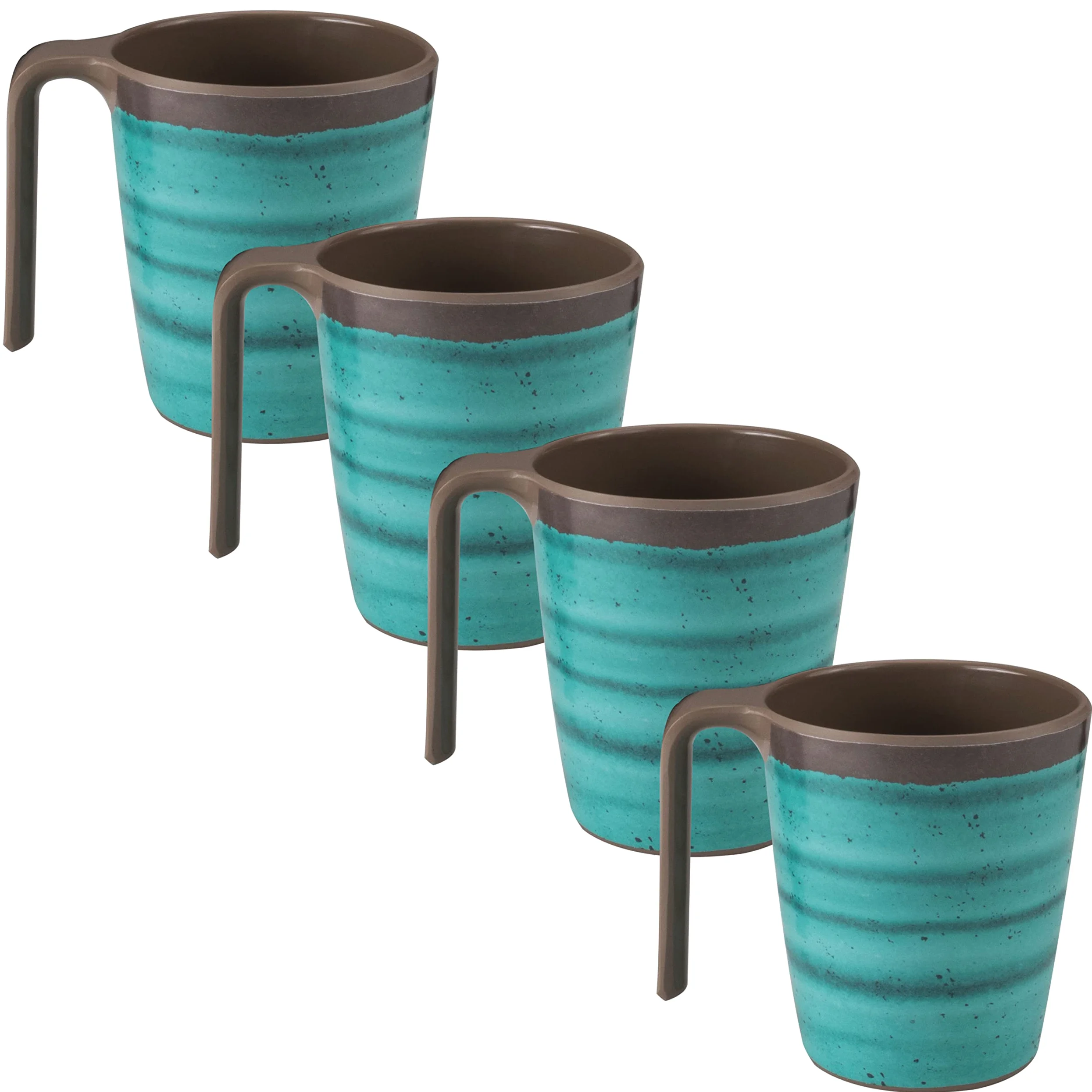 Service table mélamine tasses 4 personnes 16 camping Vert marron