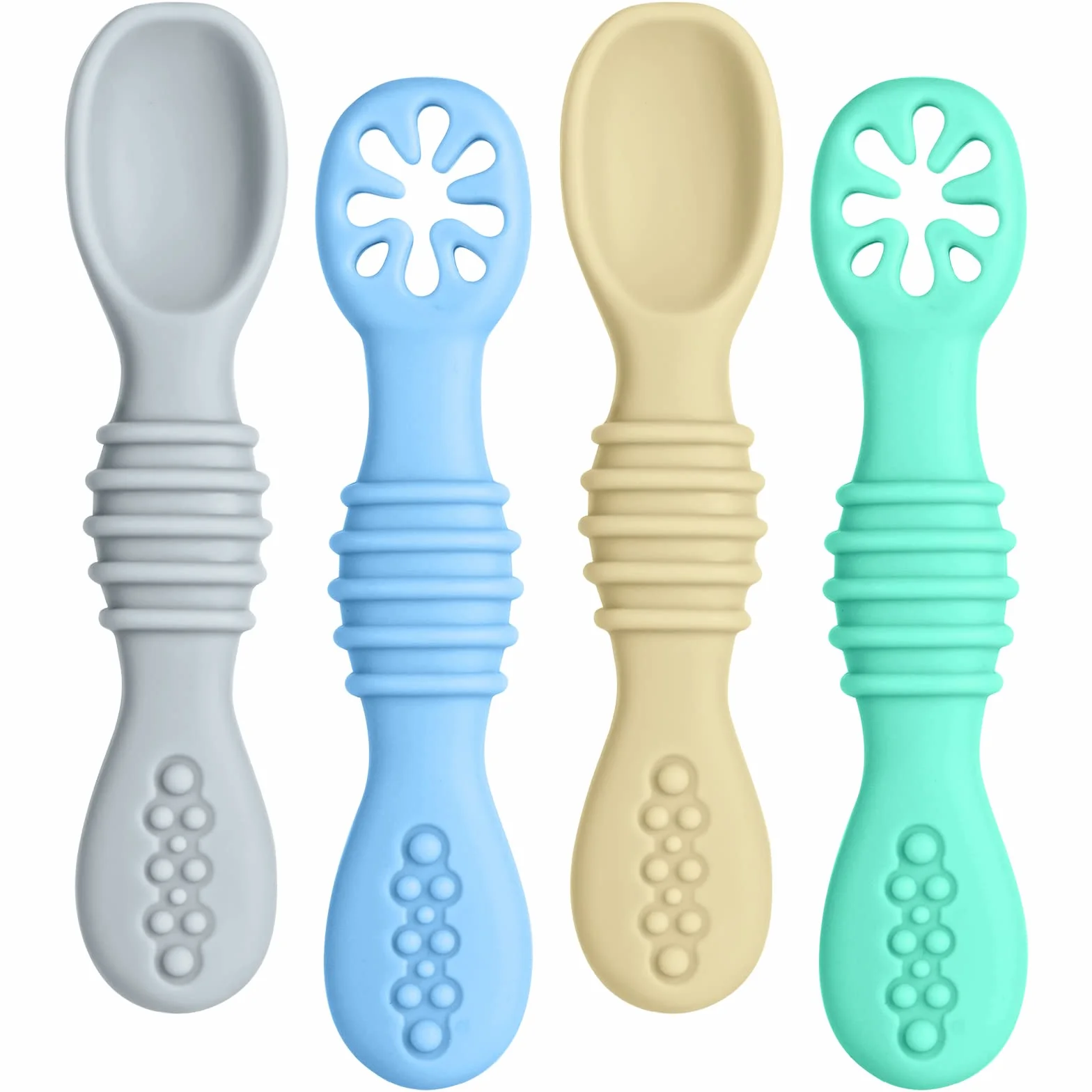 Vicloon Cuillère en Silicone pour Bébé 4PCS Ustensile d'Apprentissage