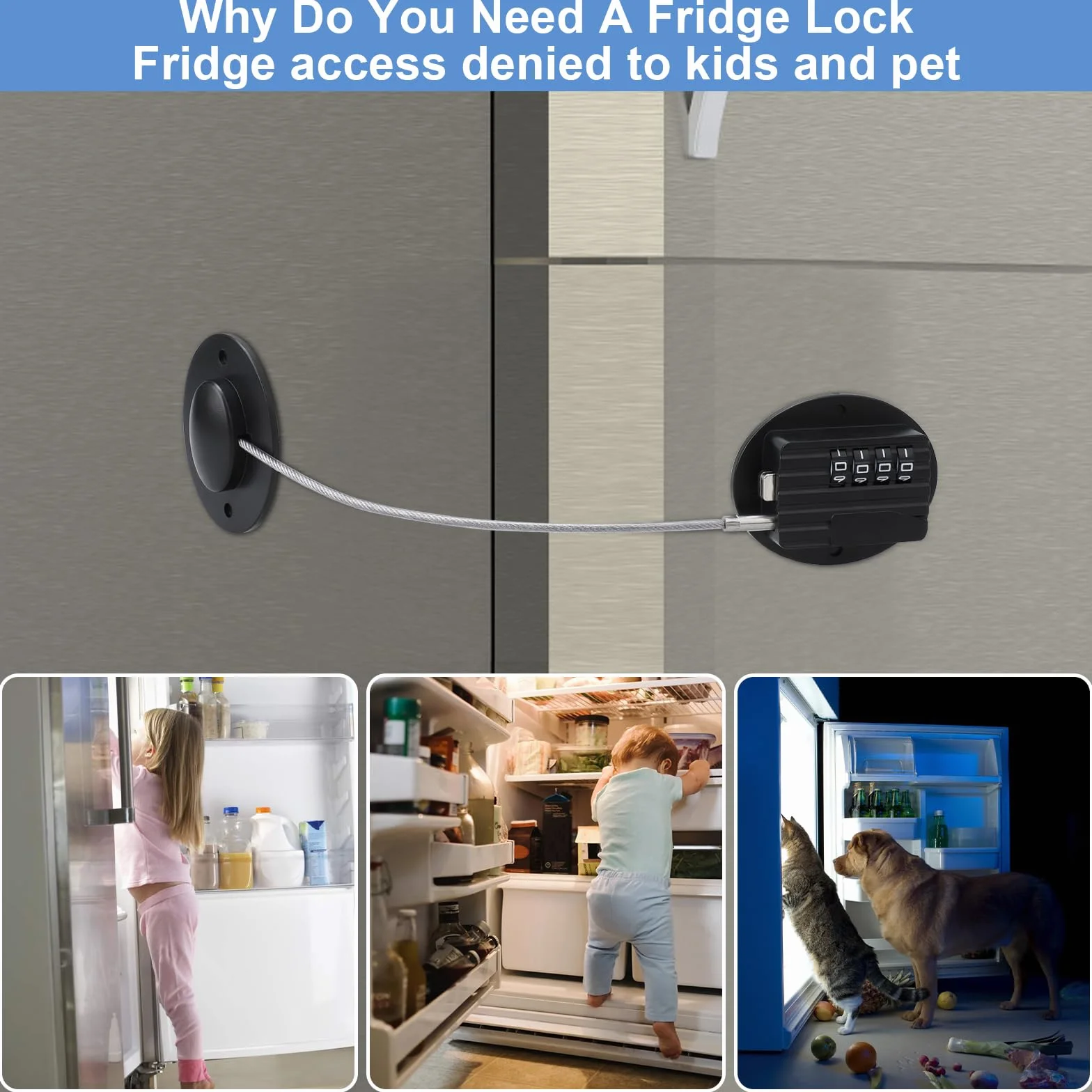 Serrures à Combinaison Sécurité Fenêtre Enfant, Verrou Frigo Forte Adhésif, Cadenas pour Porte Placard Armoire