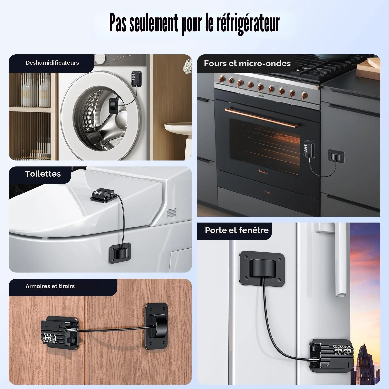 Cadenas Frigo Avec Code, Verrou de Réfrigérateur Sans Percage, Serrure Sécurité Enfants pour Porte Armoire Tiroir (1 Pièce, Noir)