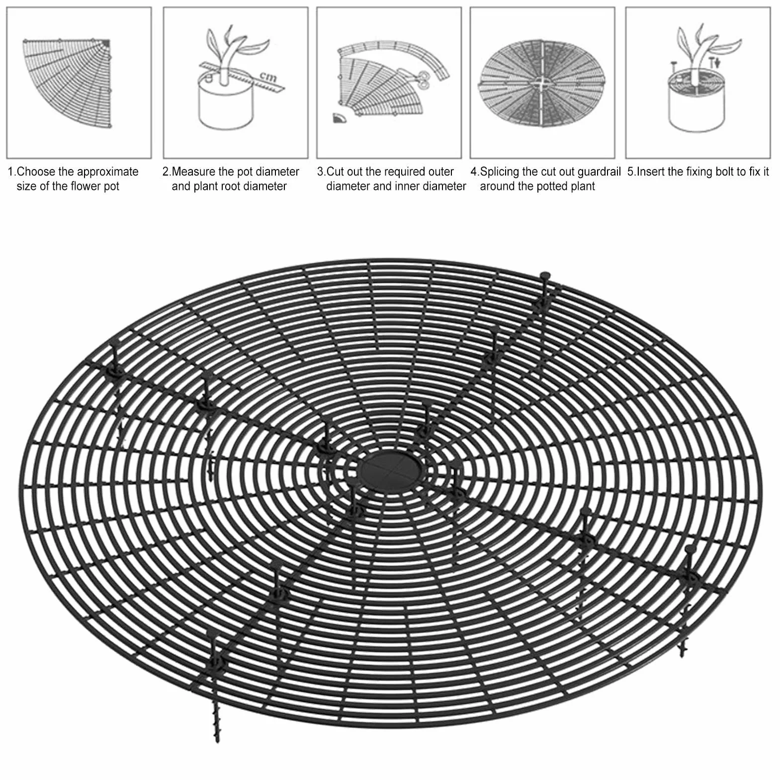 Grilles de Protection pour Pot de Fleurs Anti-Chat Anti-Chiens Sécurité Bébé Diamètre 52 cm Noir