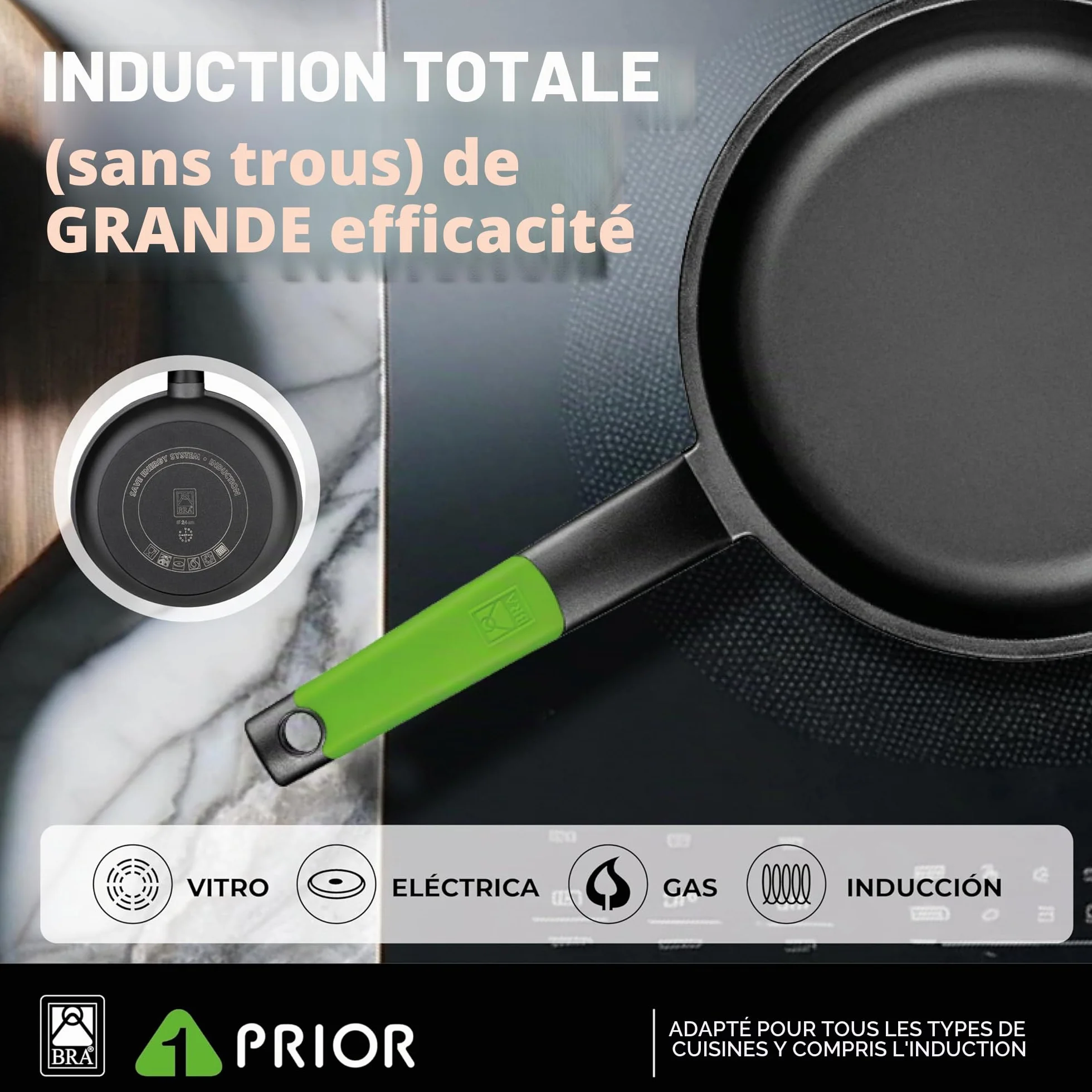 Poêle en Fonte d’Aluminium 18 cm Antiadhésif sans PFOA Compatible Induction Tous Feux