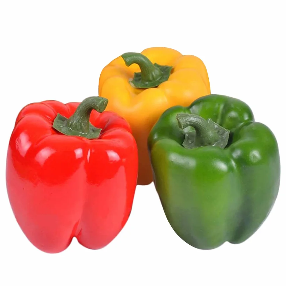 Lorigun Poivrons Artificiels 6Pcs Rouge Vert Jaune Légumes Décoratifs en Mousse