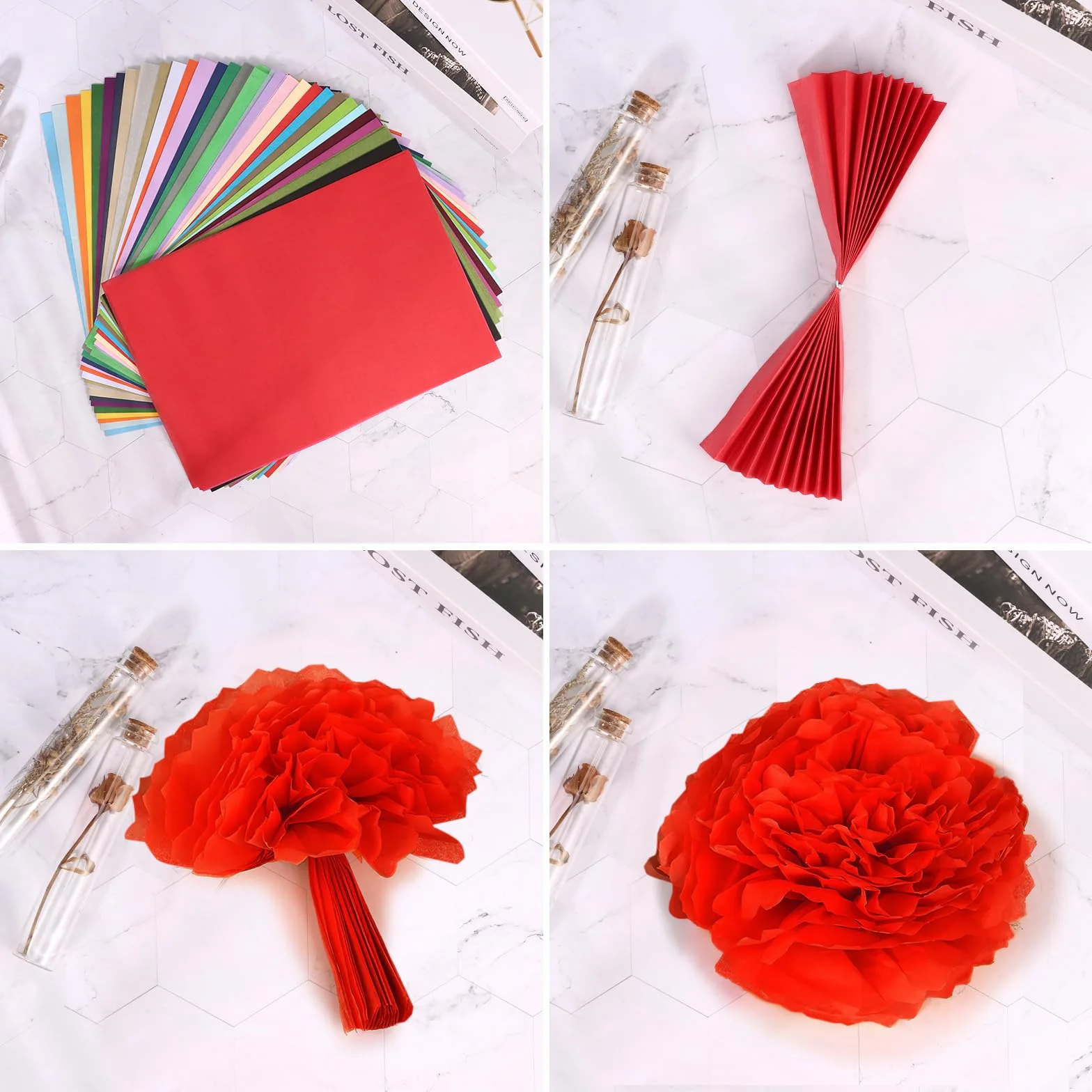 Papier de Soie A4 36 Couleurs 17 g/m² 360 Feuilles pour Emballage et Décoration