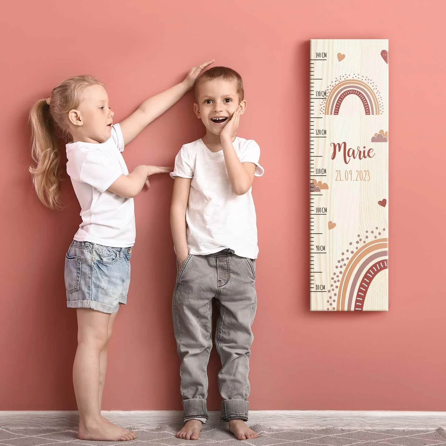 Toise pour enfant en bois rouge arc-en-ciel 80-140 cm 20 x 70 x 2 cm