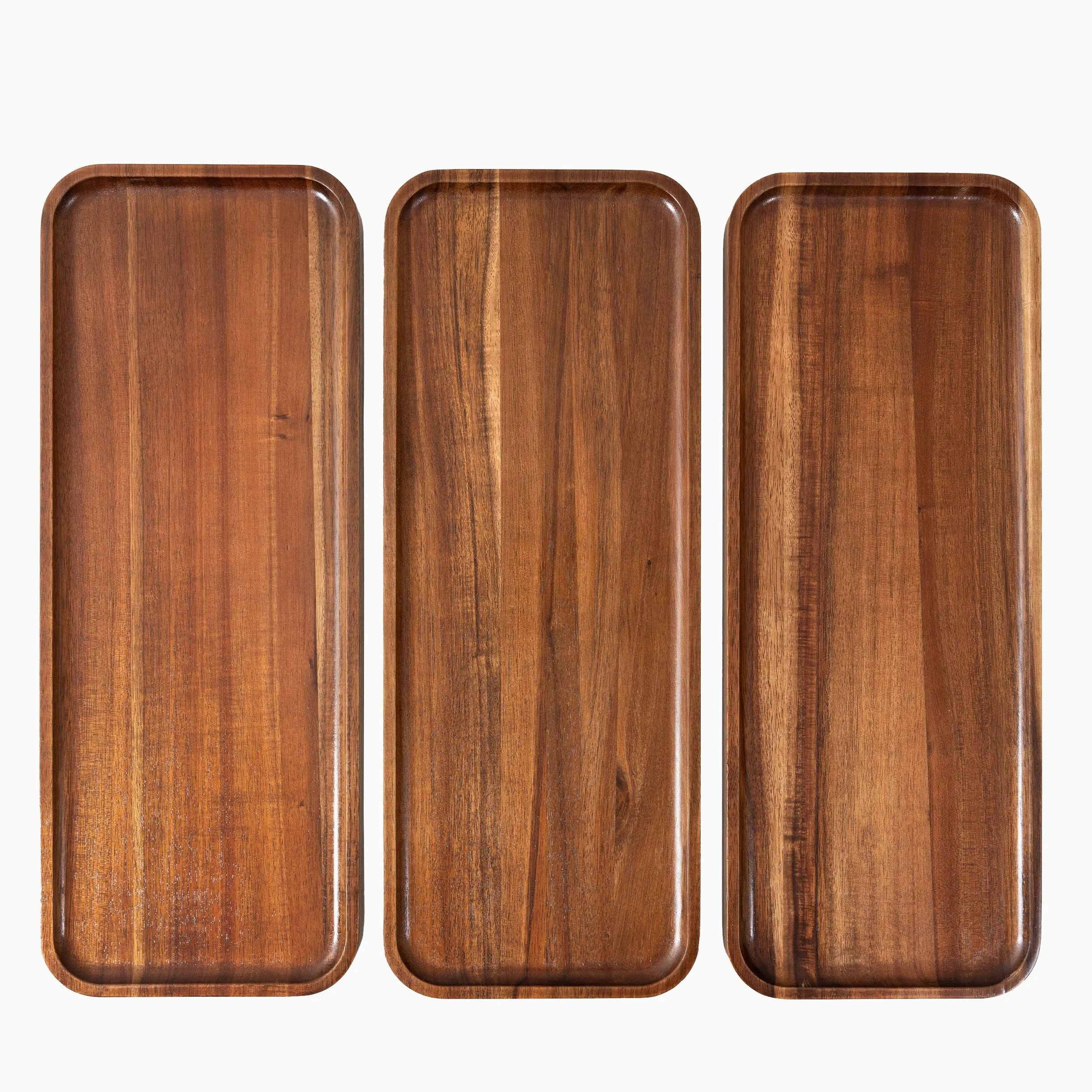 Grands Plateaux de Service rectangulaires en Bois d'acacia Massif (43,2 x 16,5 cm) pour décoration d'intérieur, Nourriture, légumes, Fruits, charcuterie, apéritif, Planche à Fromage (Lot de 3