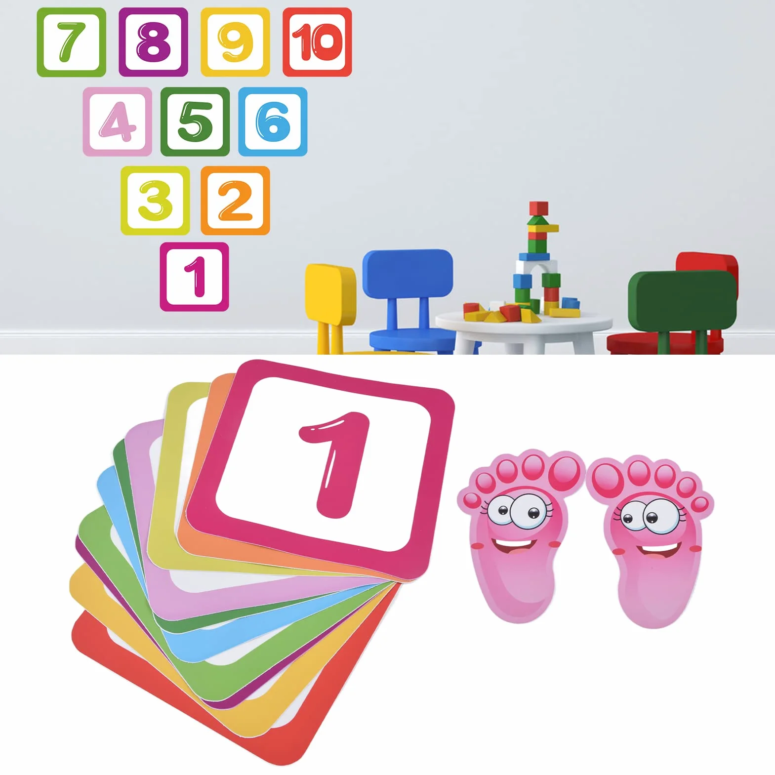 Tapis de Marelle Imperméable pour Enfant, 10 Chiffres Puzzle, Autocollant Mural de Sol, Décoration Chambre Bébé
