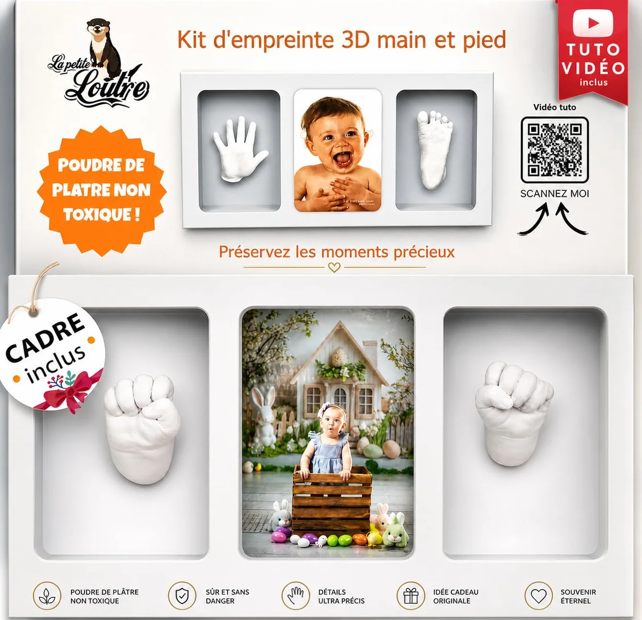Coffret Naissance Personnalisé Plâtre Non Toxique Kit Empreinte Main Pied Bébé Cadeau Baby Shower Baptême