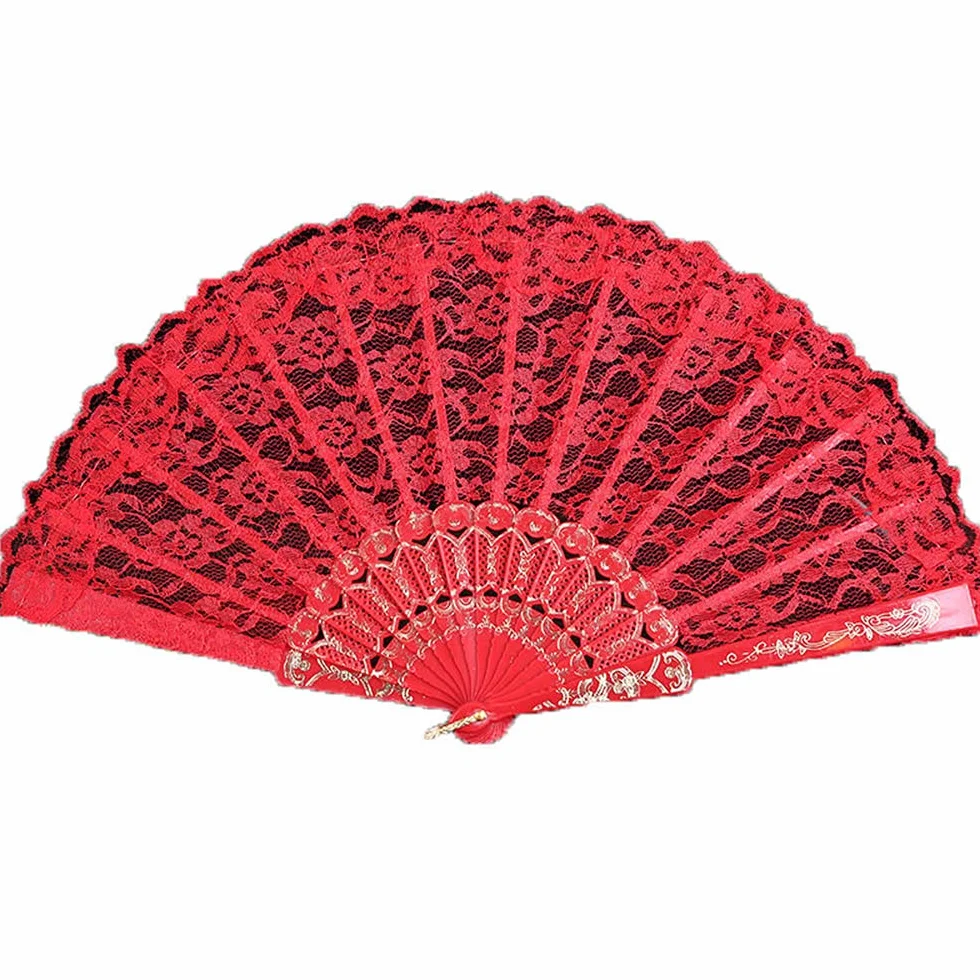 Éventail en tissu pour femme rouge mariage carnaval